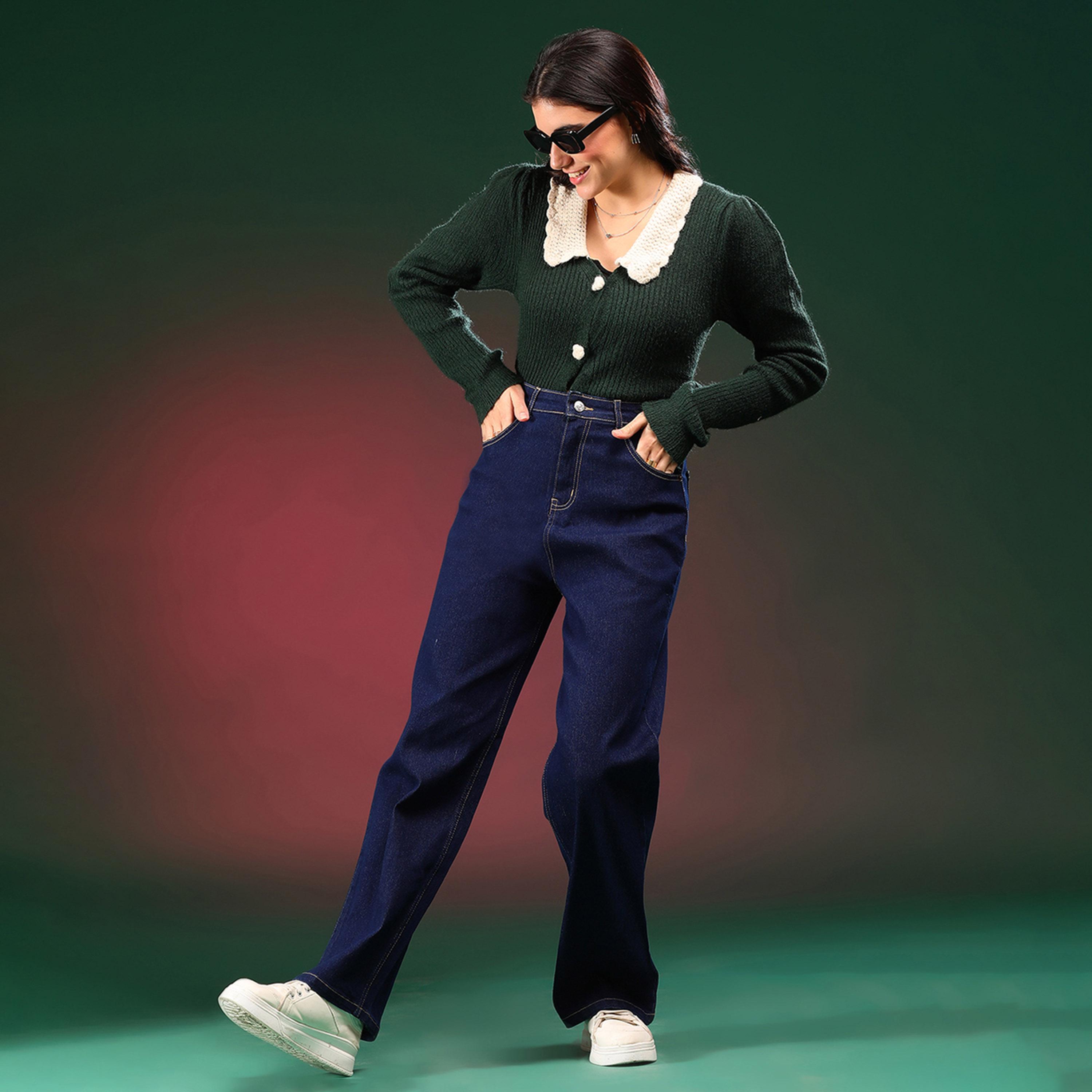 كوتي × ستايلي - بنطال جينز نسائي قابل للتمدد بقصة مستقيمة وخصر مرتفع بفتحة عند الركبة-women-clothing-bottoms-jeans-image-4