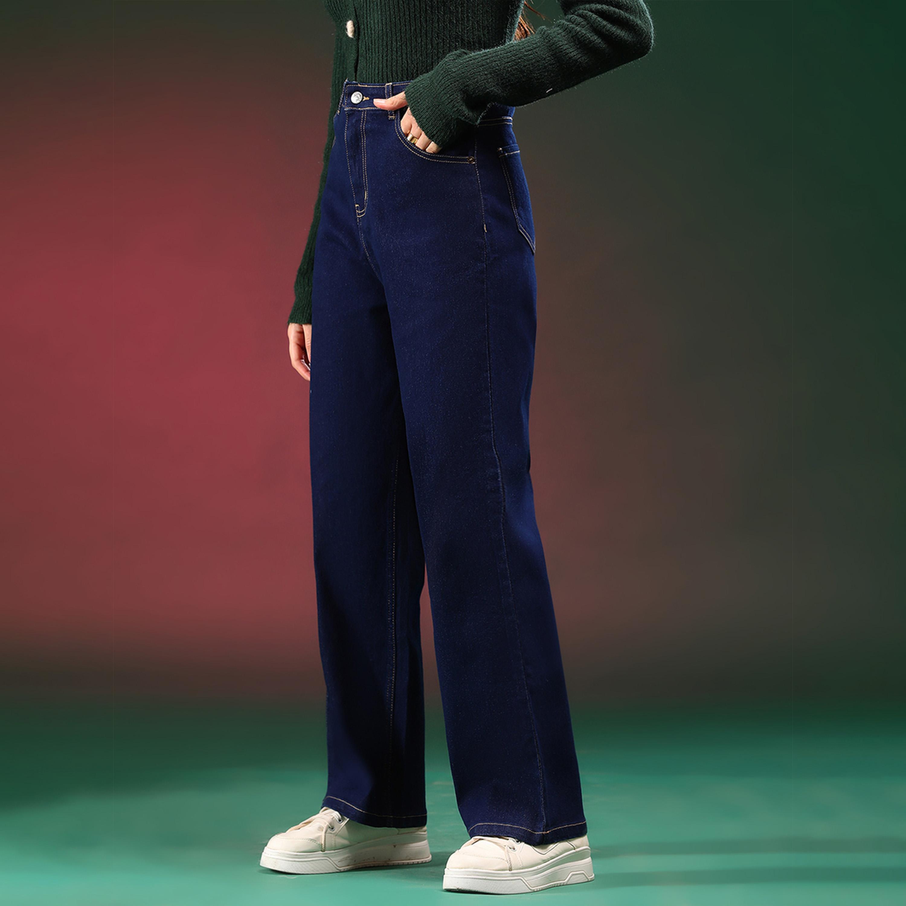 كوتي × ستايلي - بنطال جينز نسائي قابل للتمدد بقصة مستقيمة وخصر مرتفع بفتحة عند الركبة-women-clothing-bottoms-jeans-image-5