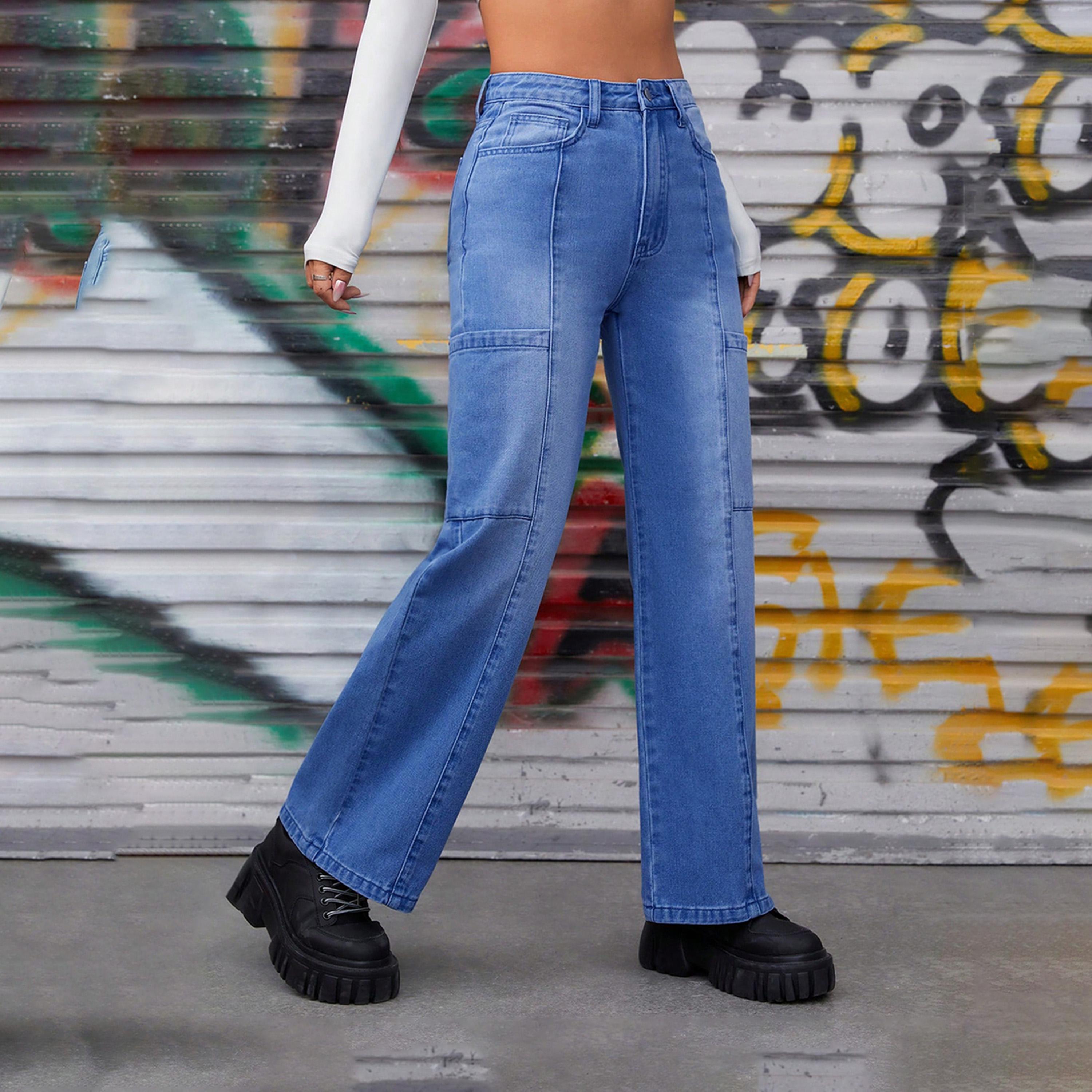 Kotty X Styli Womens Straight Fit High-Rise Stretchable Cargo Jeans-women-clothing-bottoms-jeans-image-2