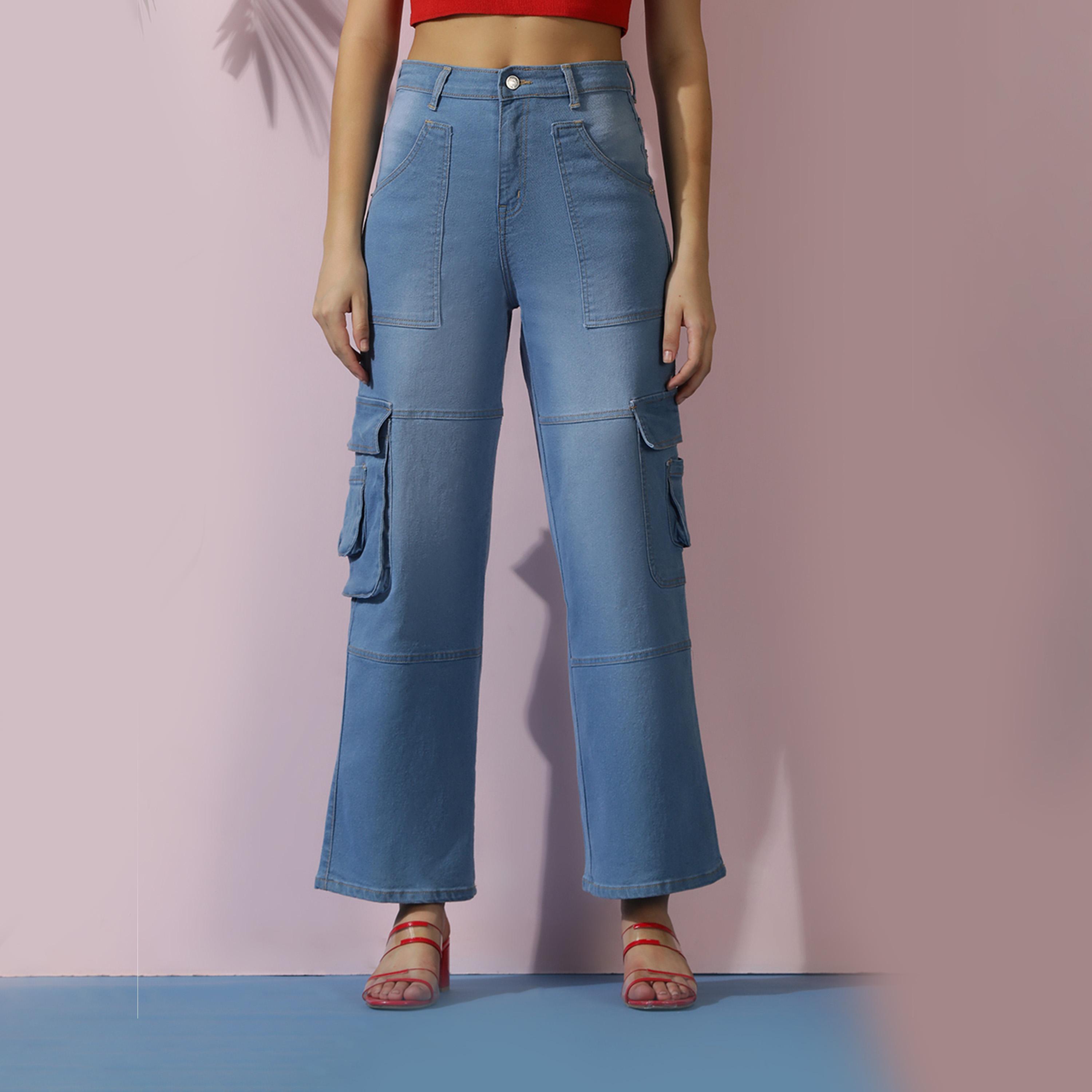 Kotty X Styli Womens Wide Leg High-Rise Mildly Distressed Light Fade Stretchable Cargo Jeans-women-clothing-bottoms-jeans-image-2