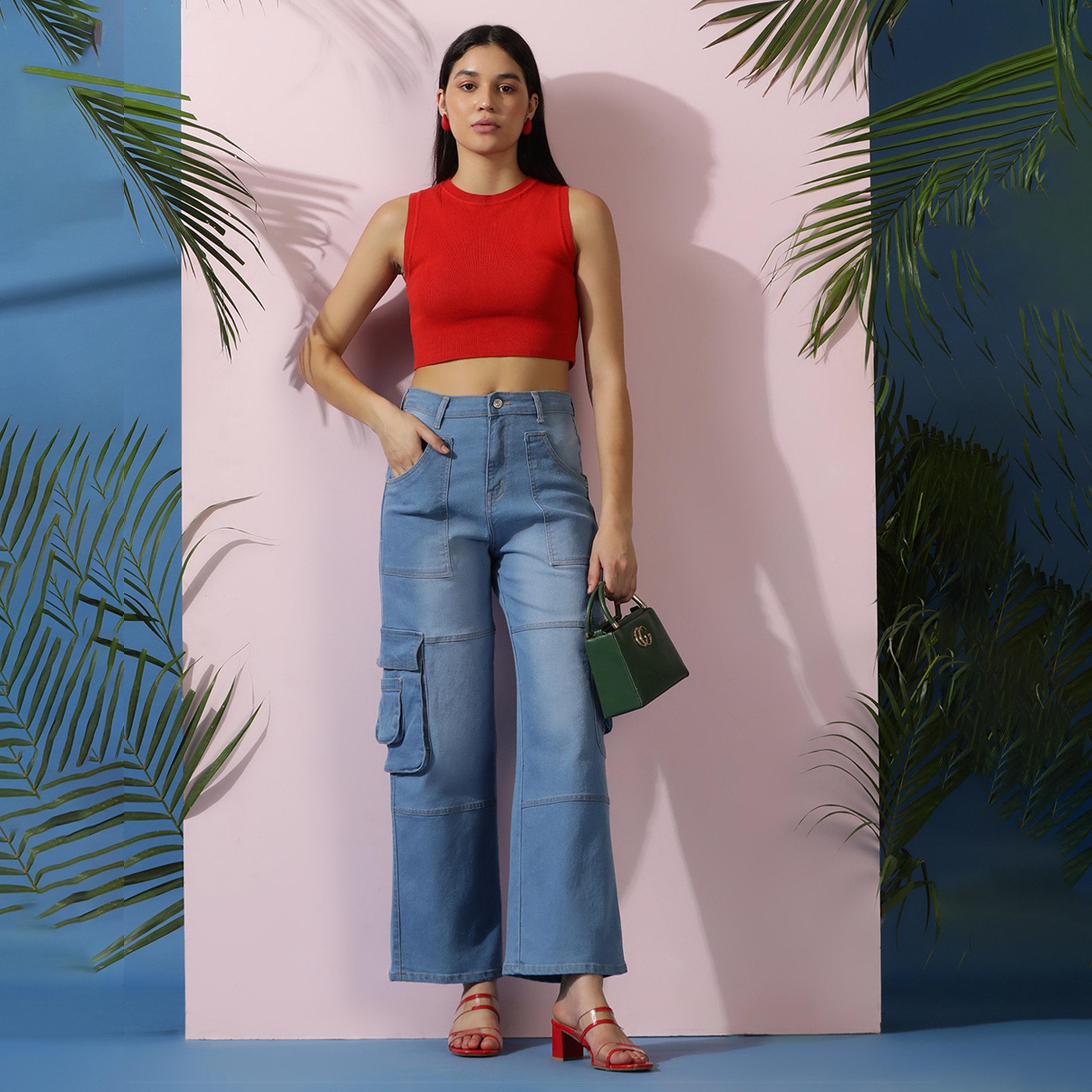 Kotty X Styli Womens Wide Leg High-Rise Mildly Distressed Light Fade Stretchable Cargo Jeans-women-clothing-bottoms-jeans-image-3