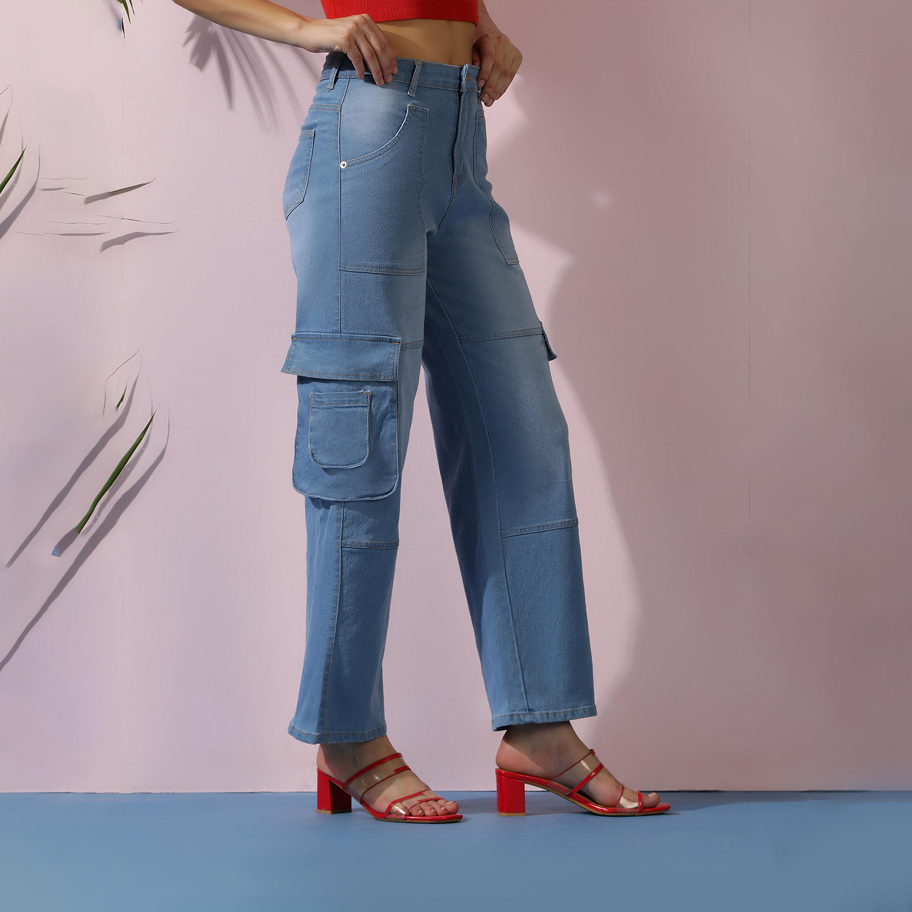 Kotty X Styli Womens Wide Leg High-Rise Mildly Distressed Light Fade Stretchable Cargo Jeans-women-clothing-bottoms-jeans-image-4