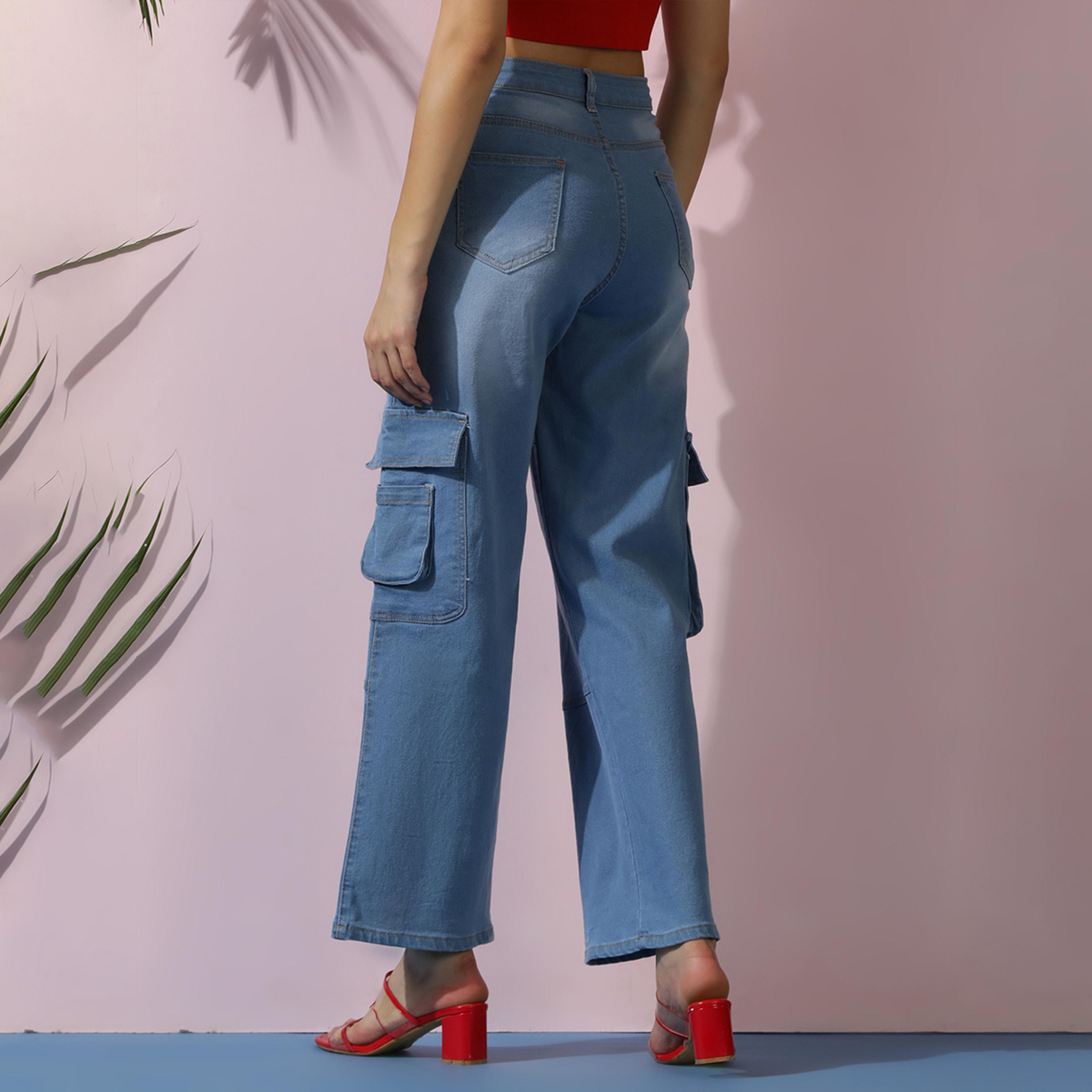 Kotty X Styli Womens Wide Leg High-Rise Mildly Distressed Light Fade Stretchable Cargo Jeans-women-clothing-bottoms-jeans-image-5