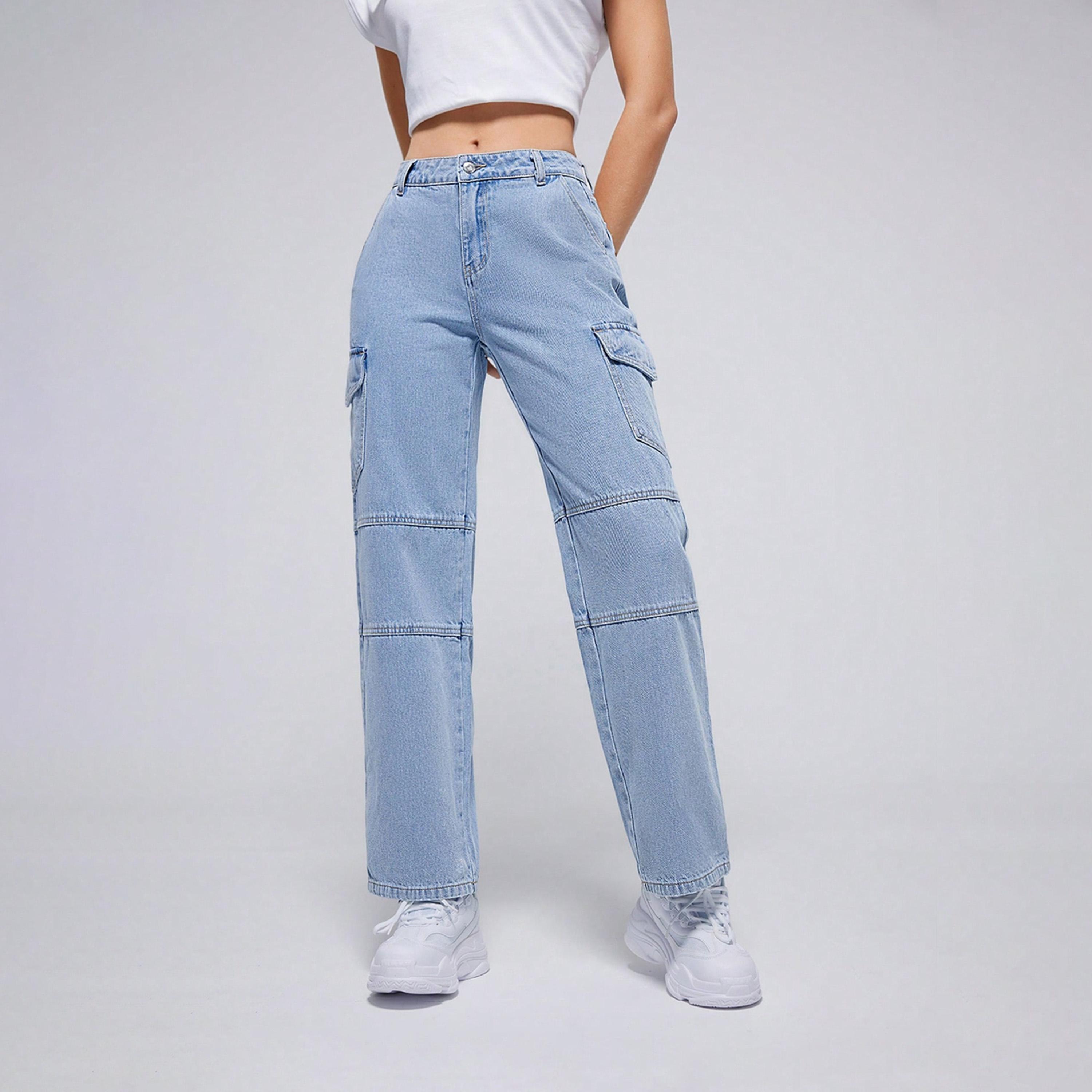Kotty X Styli Womens Straight Fit Slash Knee Stretchable Cargo Jeans-women-clothing-bottoms-jeans-image-1