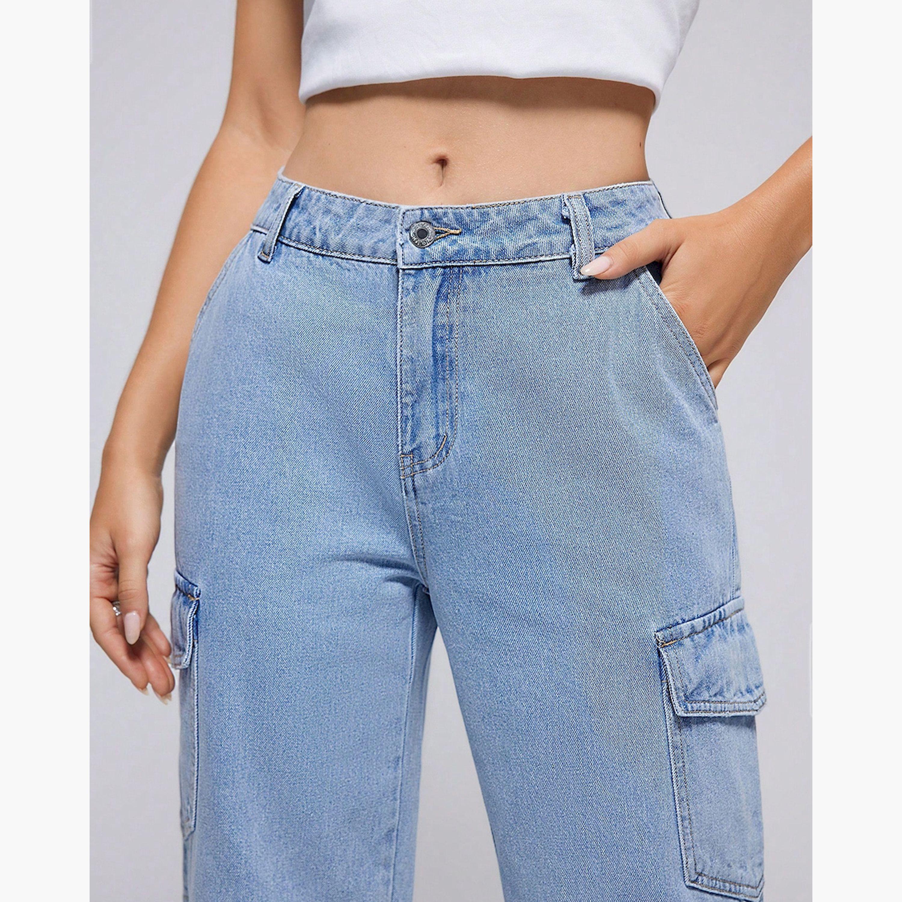 كوتي × ستايلي - بنطال جينز كارغو نسائي قابل للتمدد بقصة مستقيمة وفتحة عند الركبة-women-clothing-bottoms-jeans-image-2