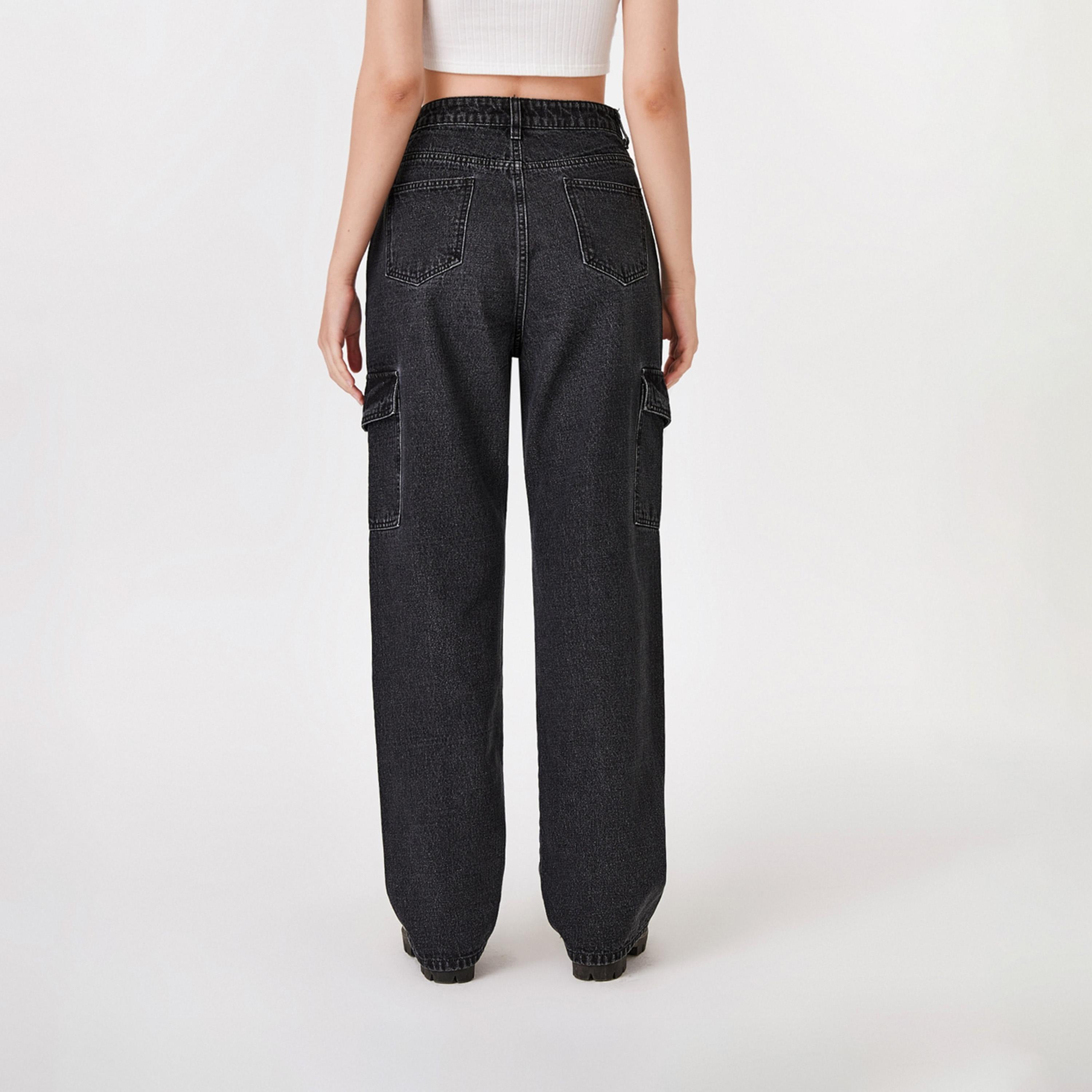 كوتي × ستايلي - بنطال جينز كارغو نسائي قابل للتمدد بقصّة مستقيمة وخصر مرتفع-women-clothing-bottoms-jeans-image-2