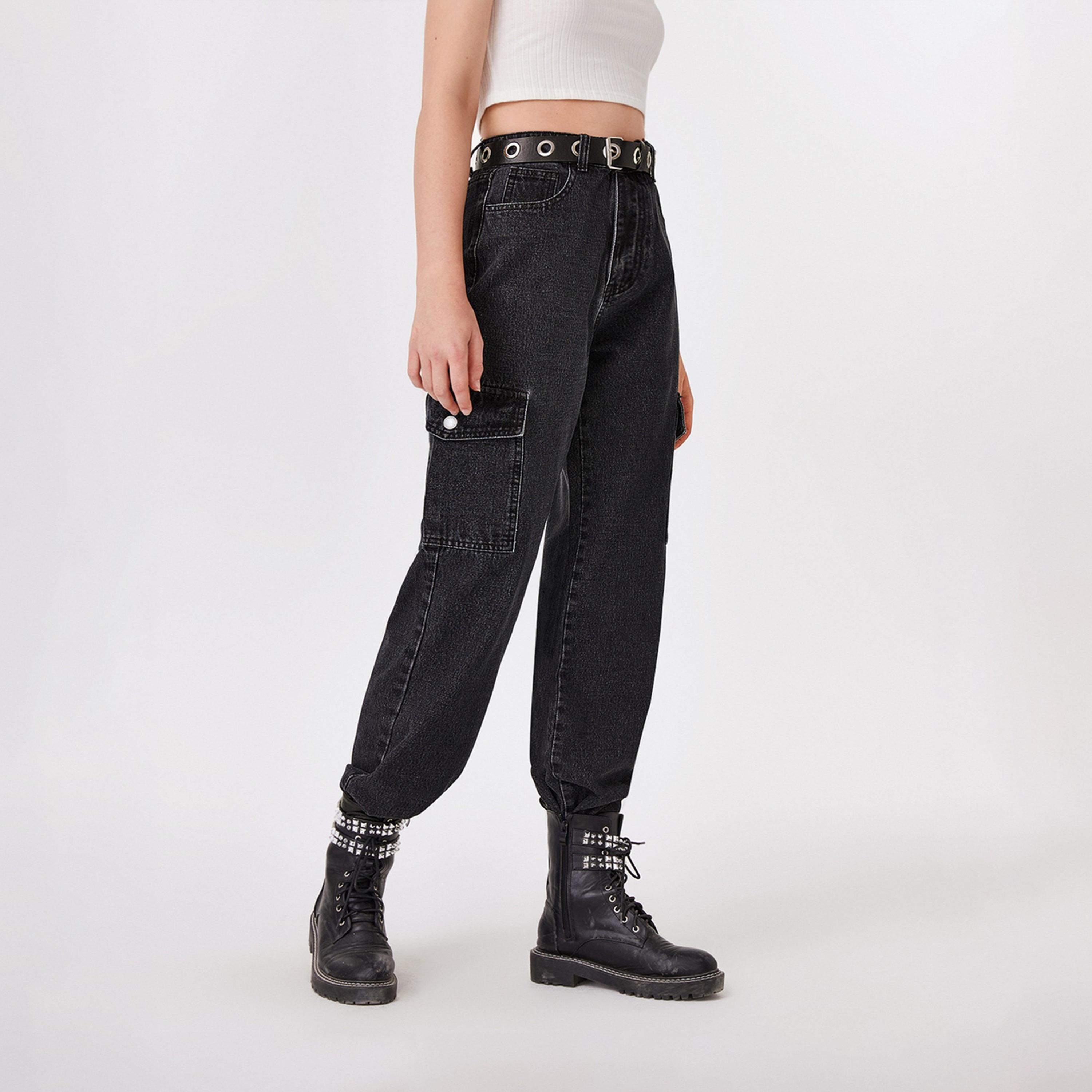 كوتي × ستايلي - بنطال جينز كارغو نسائي قابل للتمدد بقصّة مستقيمة وخصر مرتفع-women-clothing-bottoms-jeans-image-4