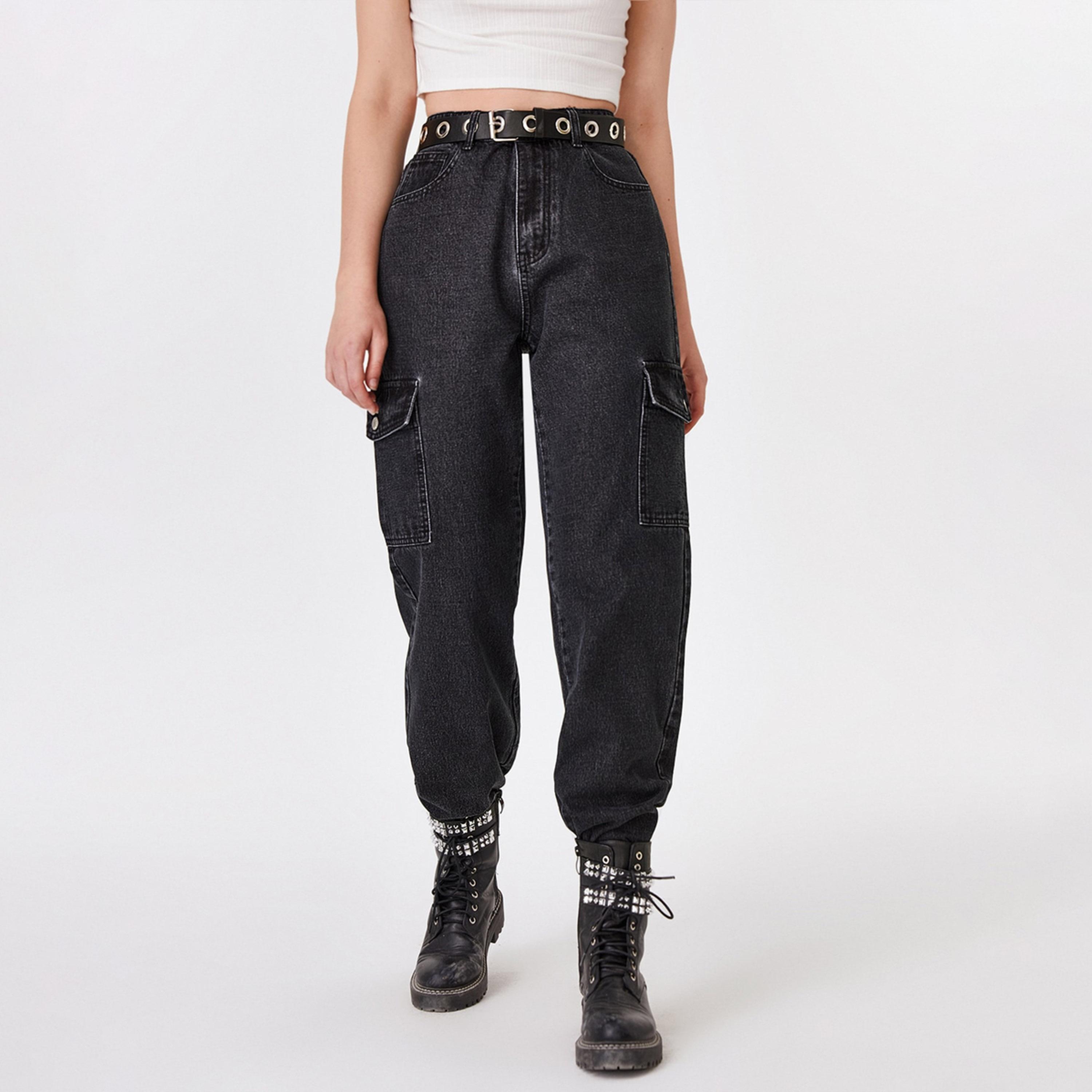 كوتي × ستايلي - بنطال جينز كارغو نسائي قابل للتمدد بقصّة مستقيمة وخصر مرتفع-women-clothing-bottoms-jeans-image-5