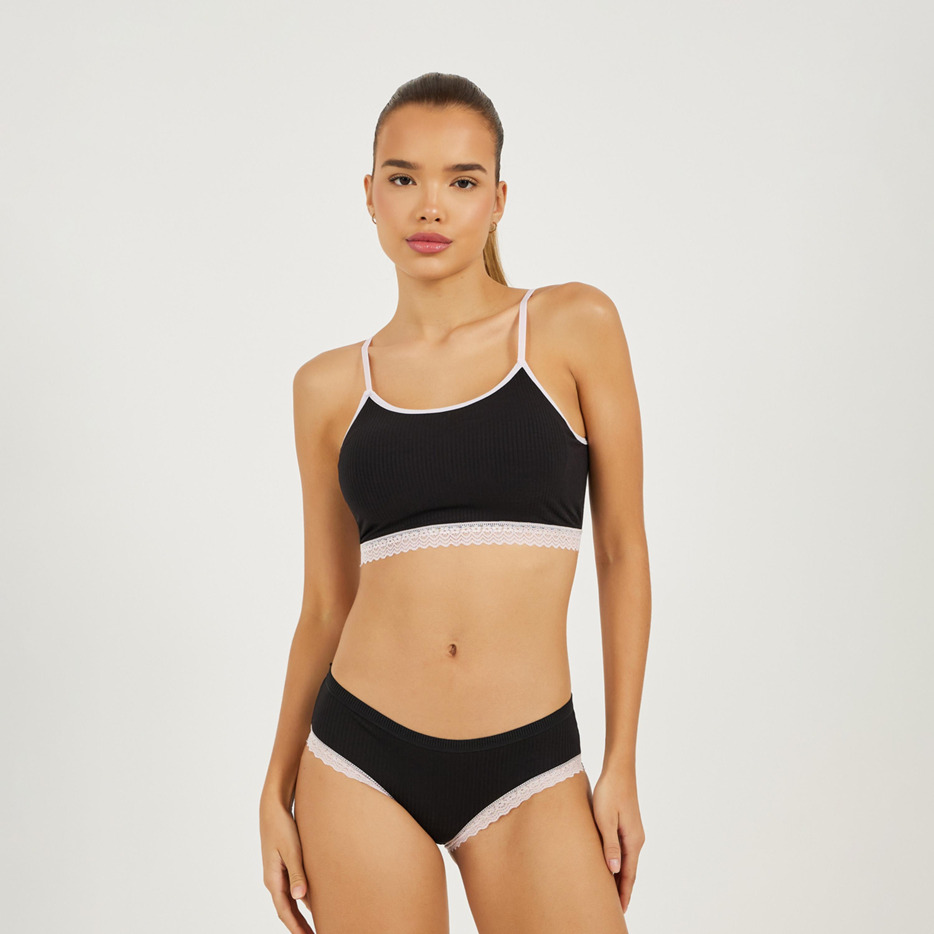 Styli Ribbed Lace Trim Padded Back Bow Detail Crop Top & Bikini Set-women-clothing-lingerie-lingeriesets-image-1