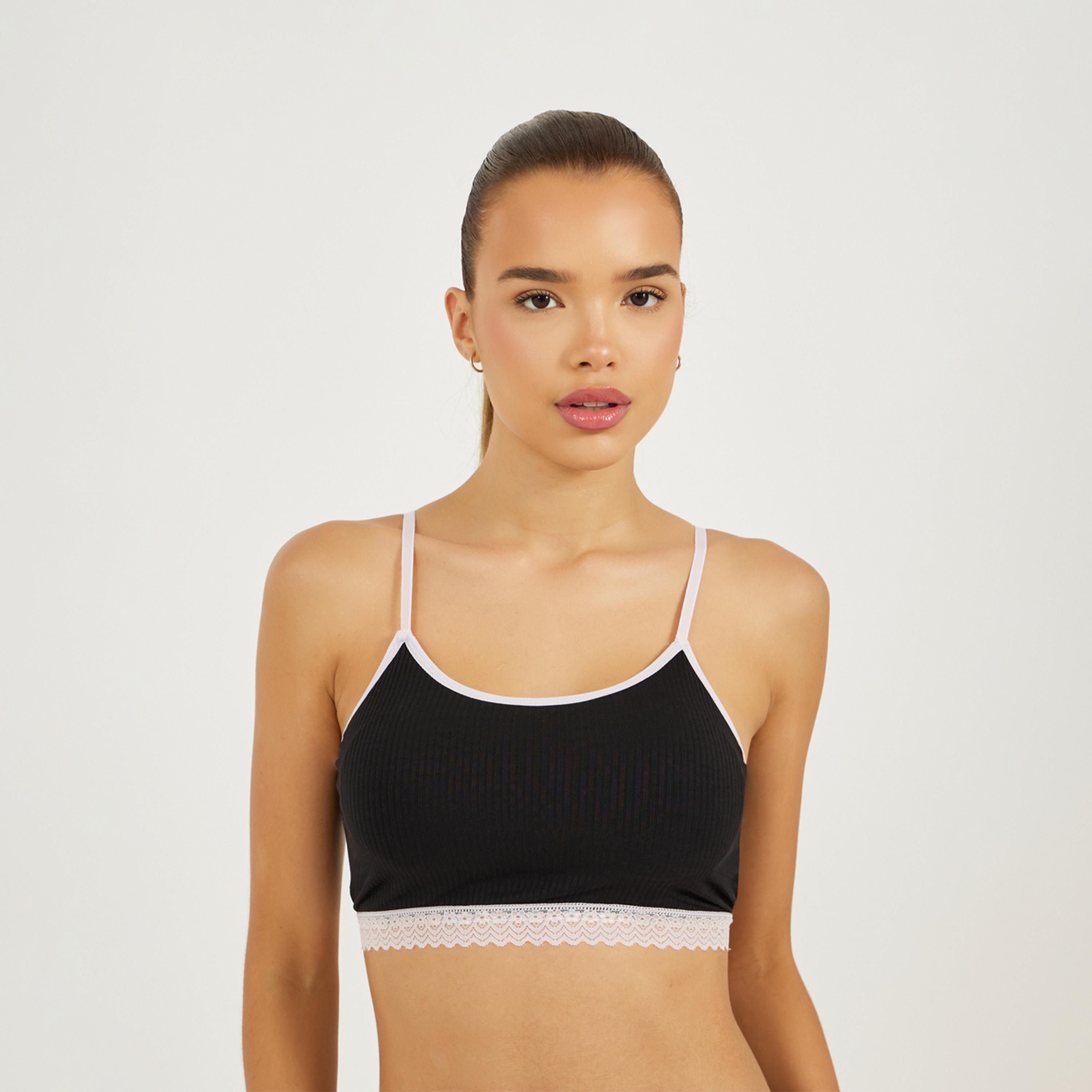 Styli Ribbed Lace Trim Padded Back Bow Detail Crop Top & Bikini Set-women-clothing-lingerie-lingeriesets-image-2