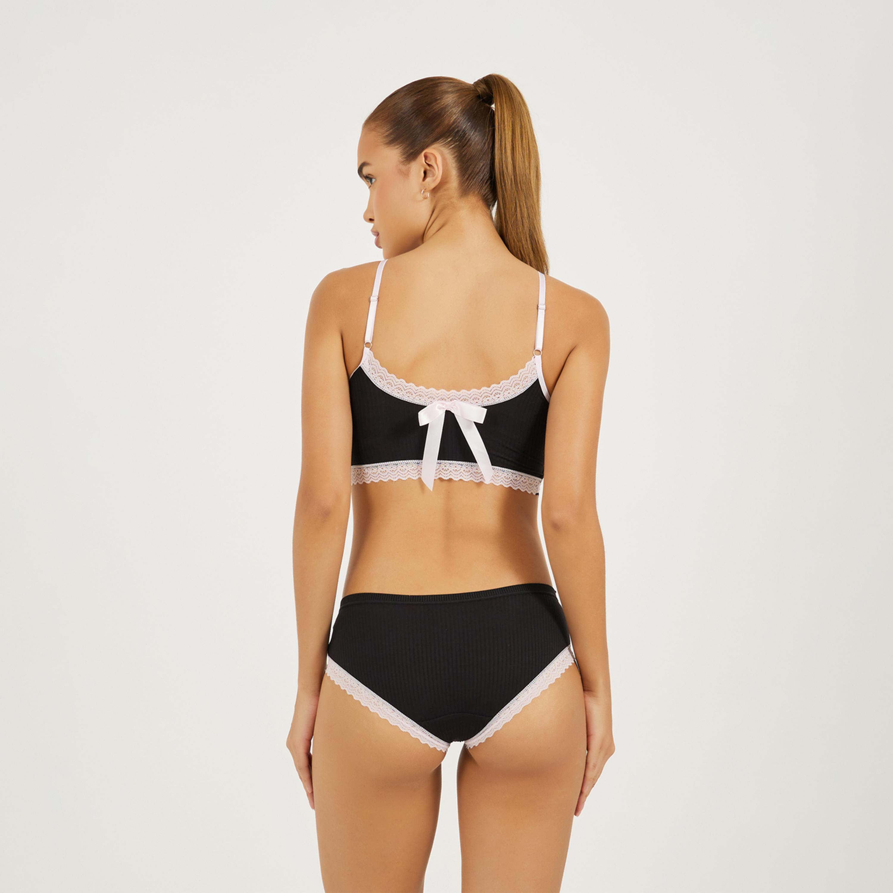 Styli Ribbed Lace Trim Padded Back Bow Detail Crop Top & Bikini Set-women-clothing-lingerie-lingeriesets-image-6