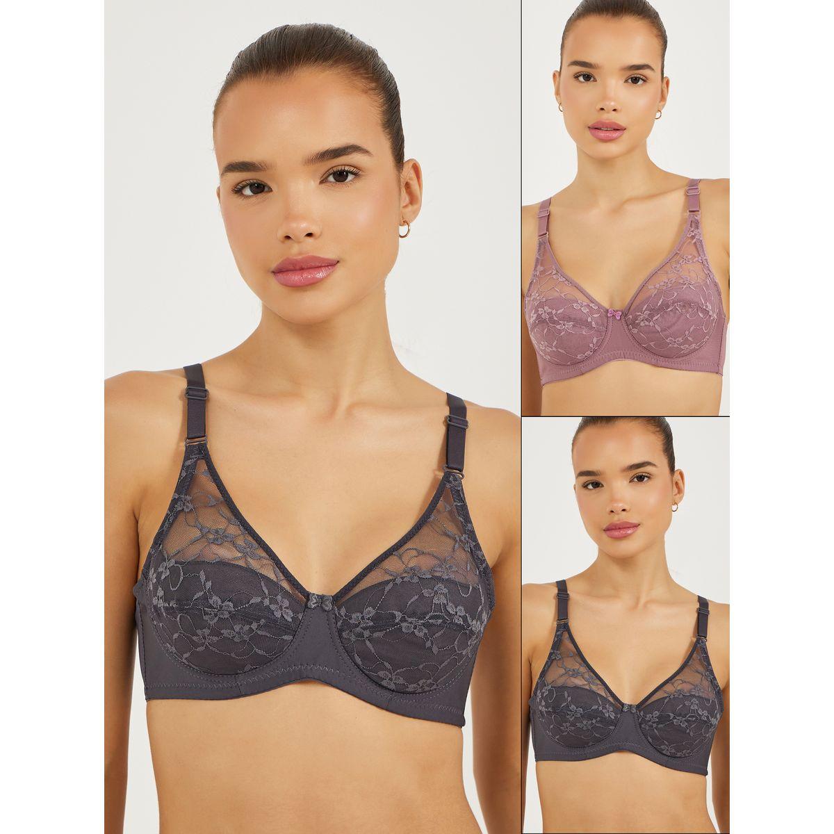 Styli Pack of 2 - Non Padded Wired Lined Lace Cup Full Bra-women-clothing-lingerie-bras-image-1