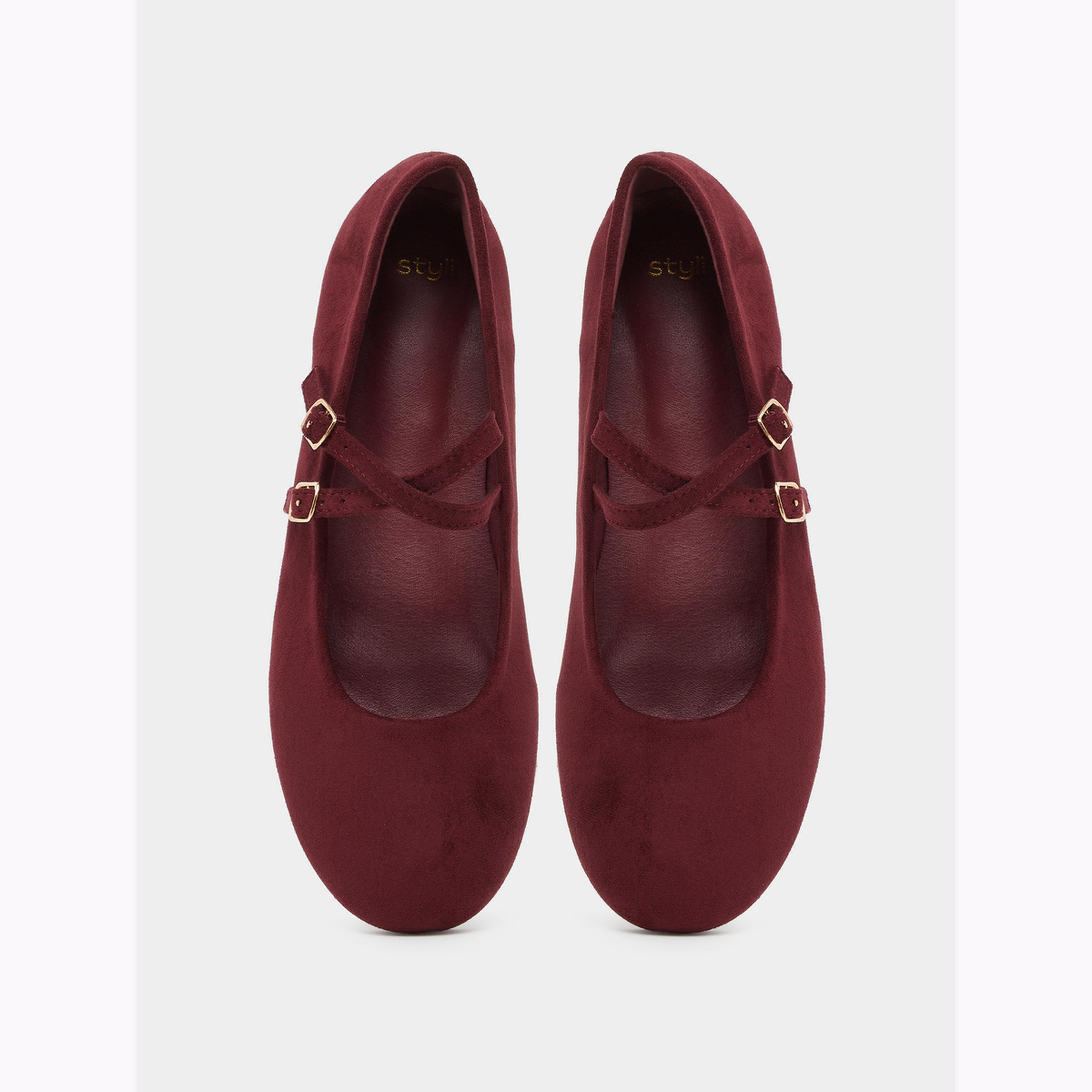 Styli Burgundy Flat Ballet Shoes-women-shoes-flats-ballerinas-image-3