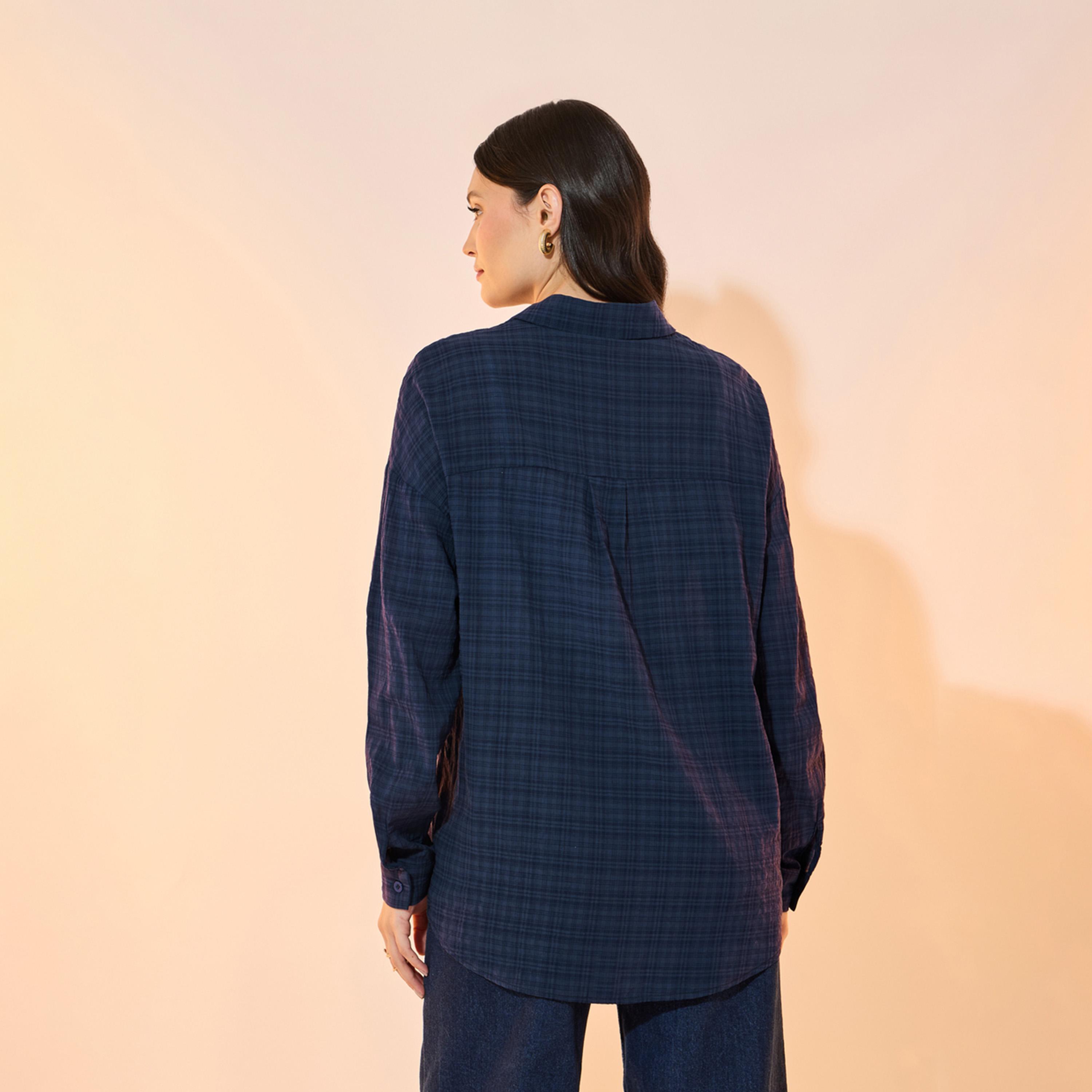 بلوزة فضفاضة بطبعة مربعات وأكمام طويلة-women-clothing-shirtsandblouses-shirts-image-1