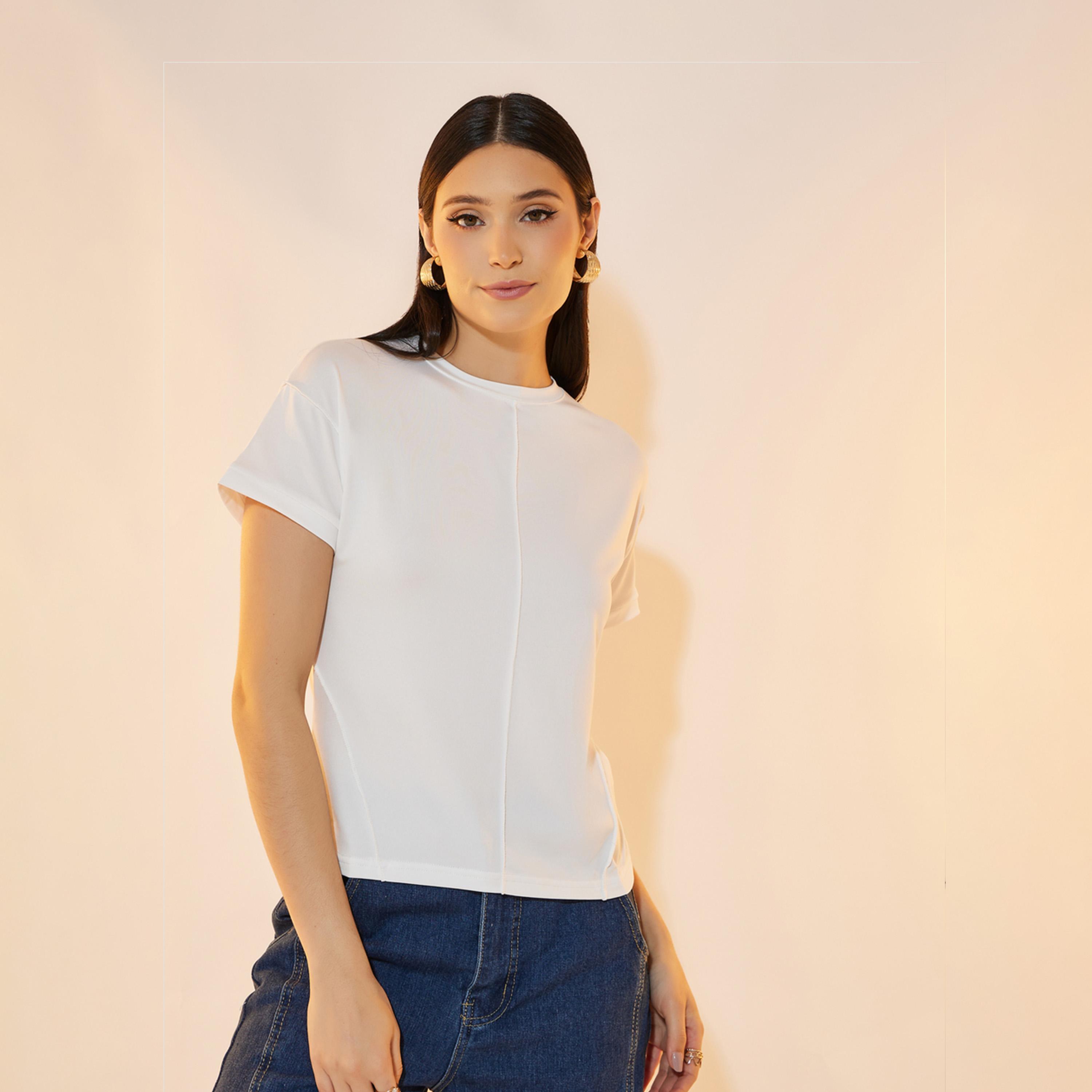 تيشيرت سادة بقصة عادية وتفاصيل محزوزة-women-clothing-tshirts-image-4