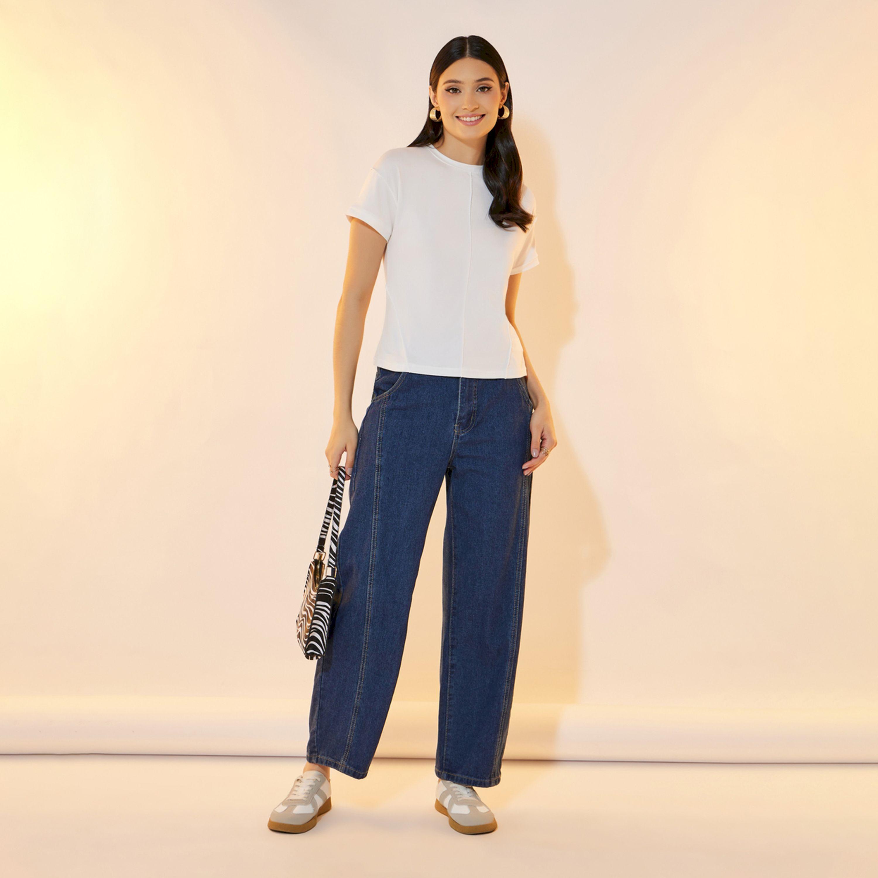 Take Two Solid Regular Fit T-Shirt with Contrast Pipping Detail-women-clothing-tshirts-image-2