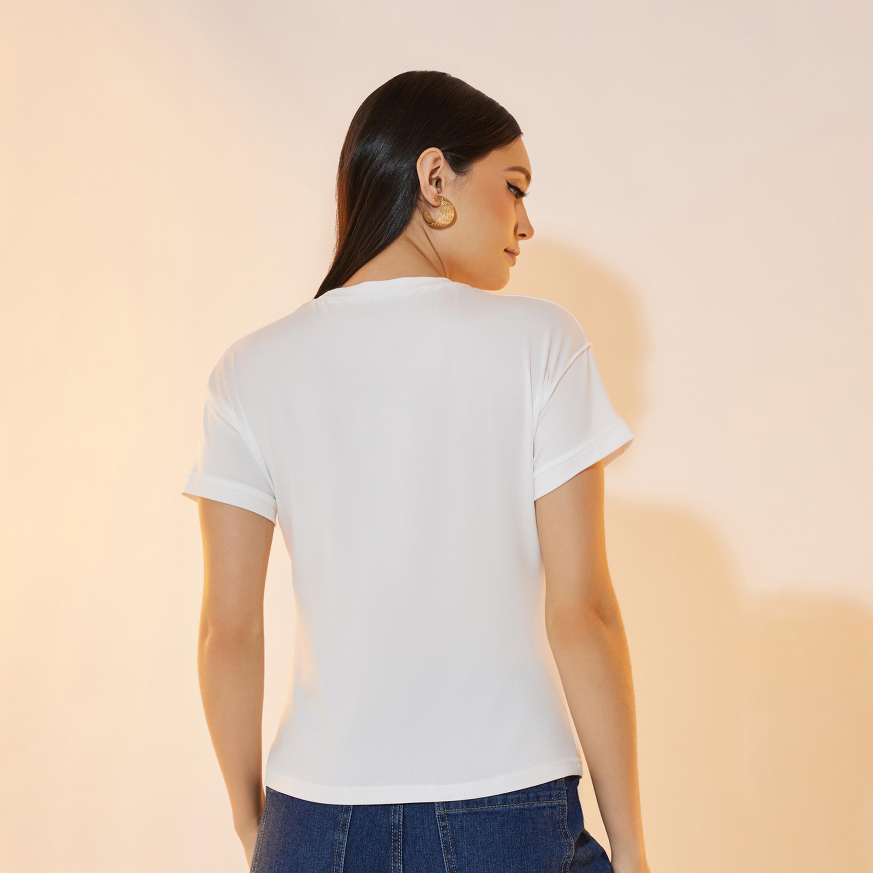 Take Two Solid Regular Fit T-Shirt with Contrast Pipping Detail-women-clothing-tshirts-image-4