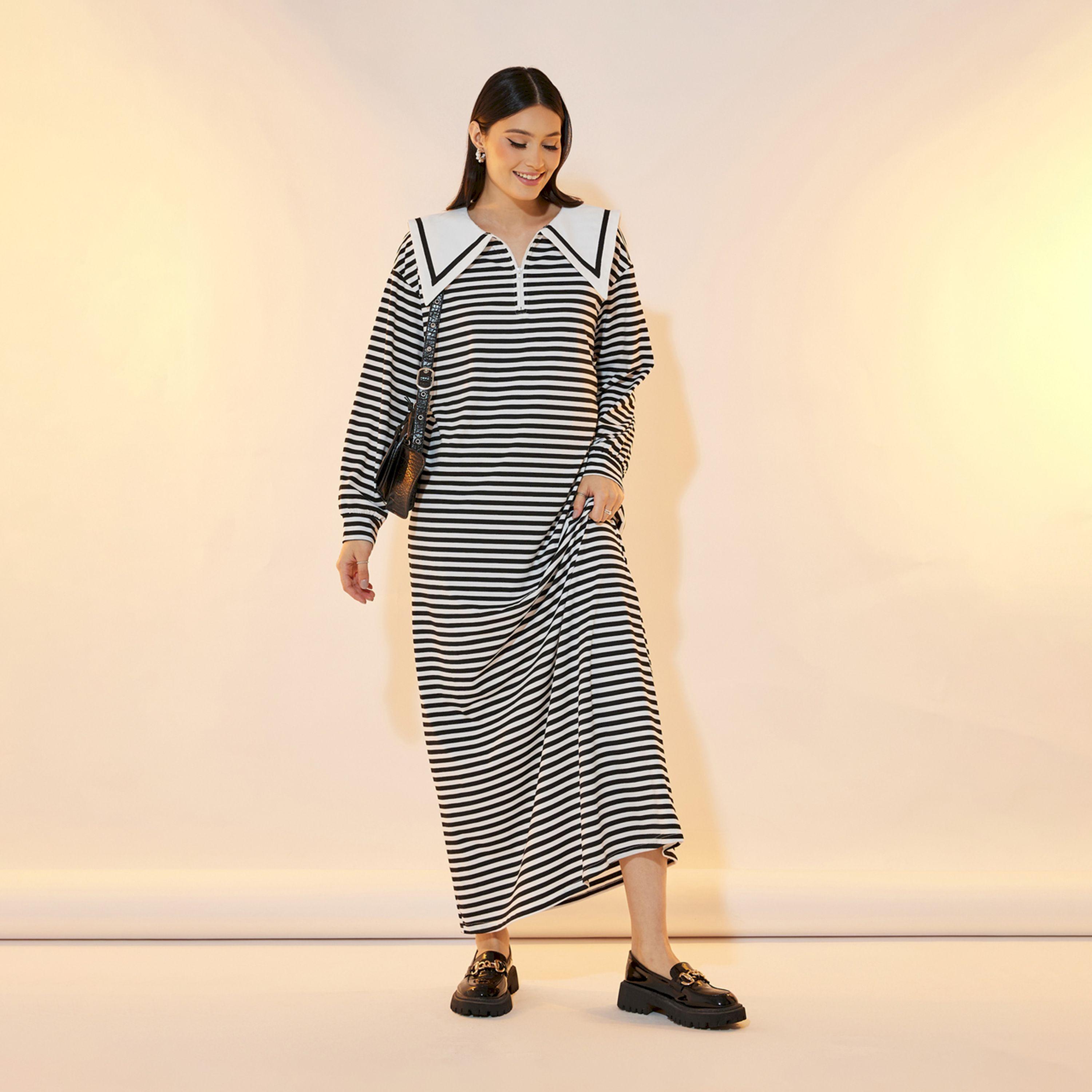 Take Two Striped Peter Pan Neck A-Line Maxi Dress-women-clothing-dresses-image-4