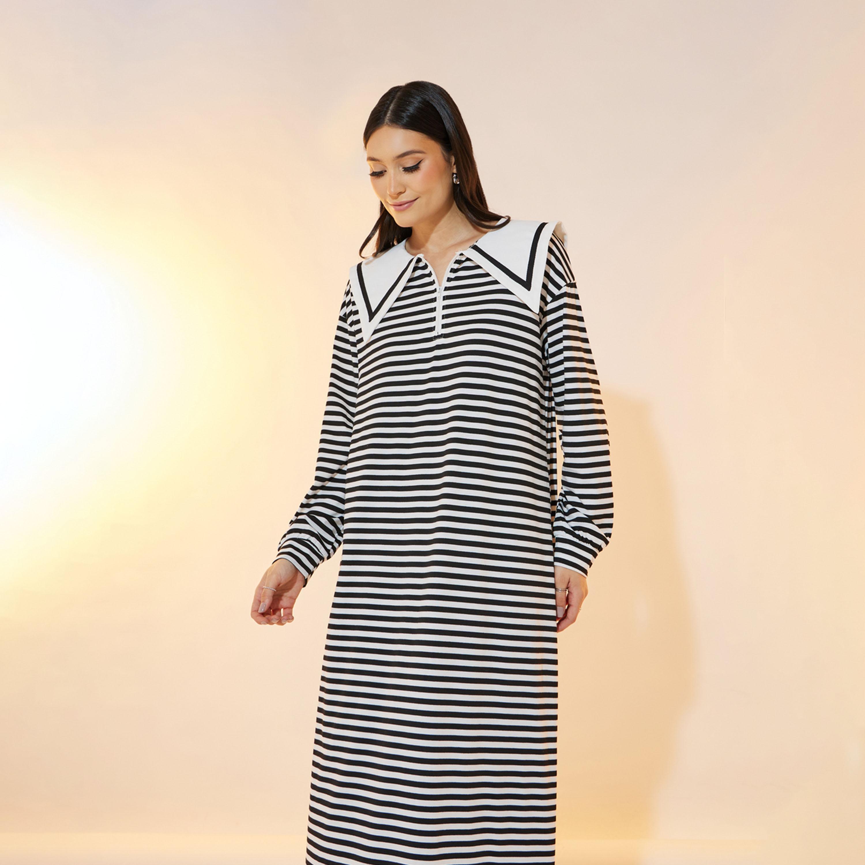 Take Two Striped Peter Pan Neck A-Line Maxi Dress-women-clothing-dresses-image-5