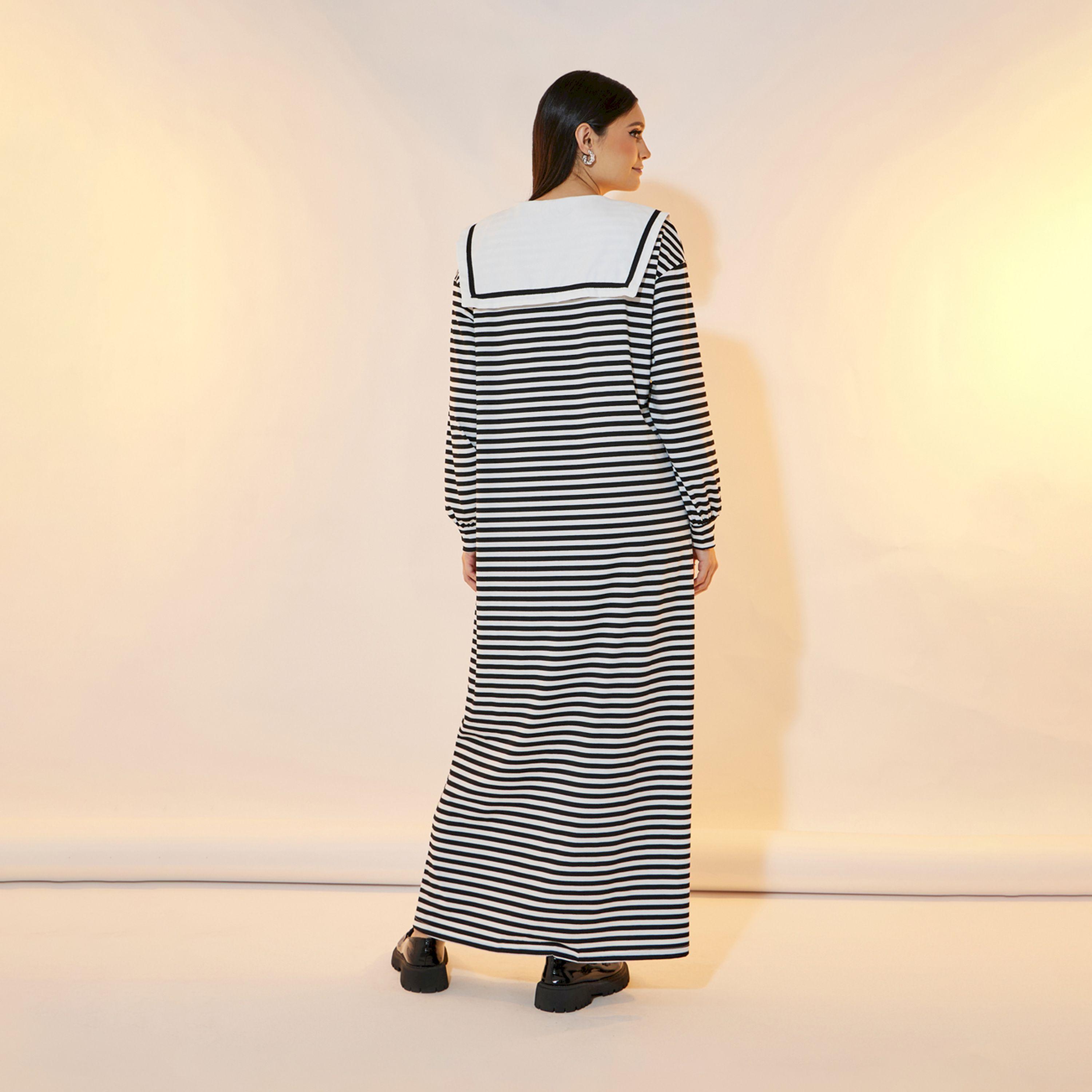 فستان طويل مخطط بياقة بيتر بان-women-clothing-dresses-image-6
