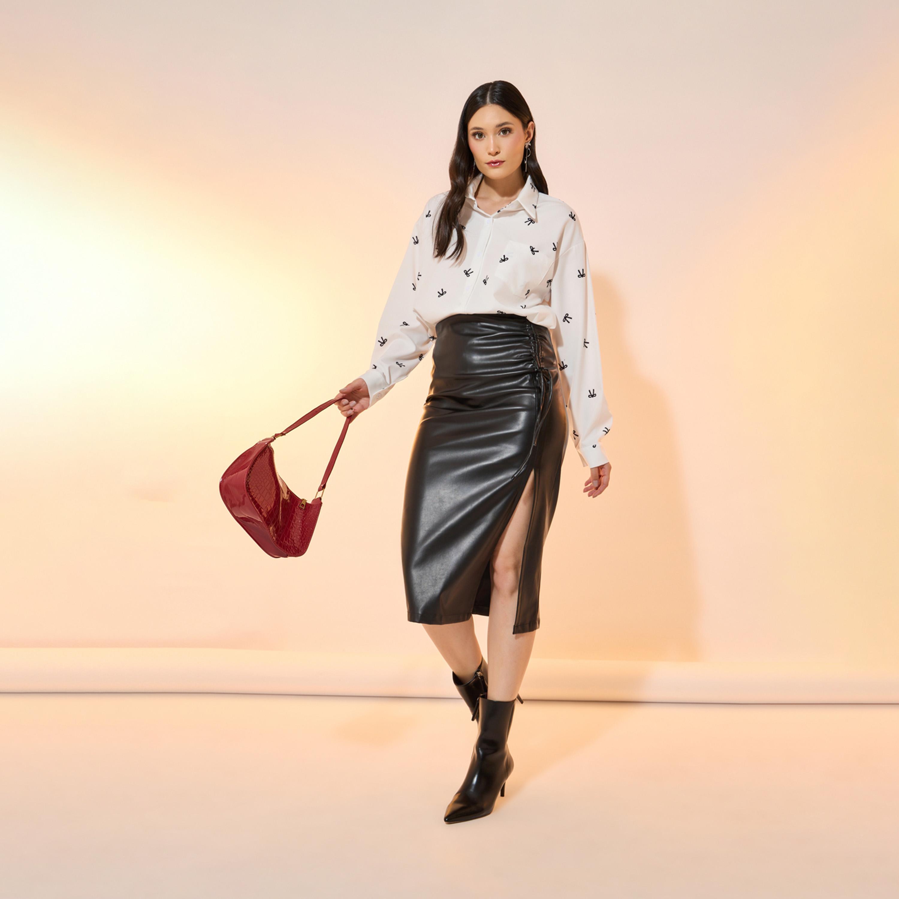 Take Two All Over Bowknot Print Oversized Collared Shirt-women-clothing-shirtsandblouses-shirts-image-2