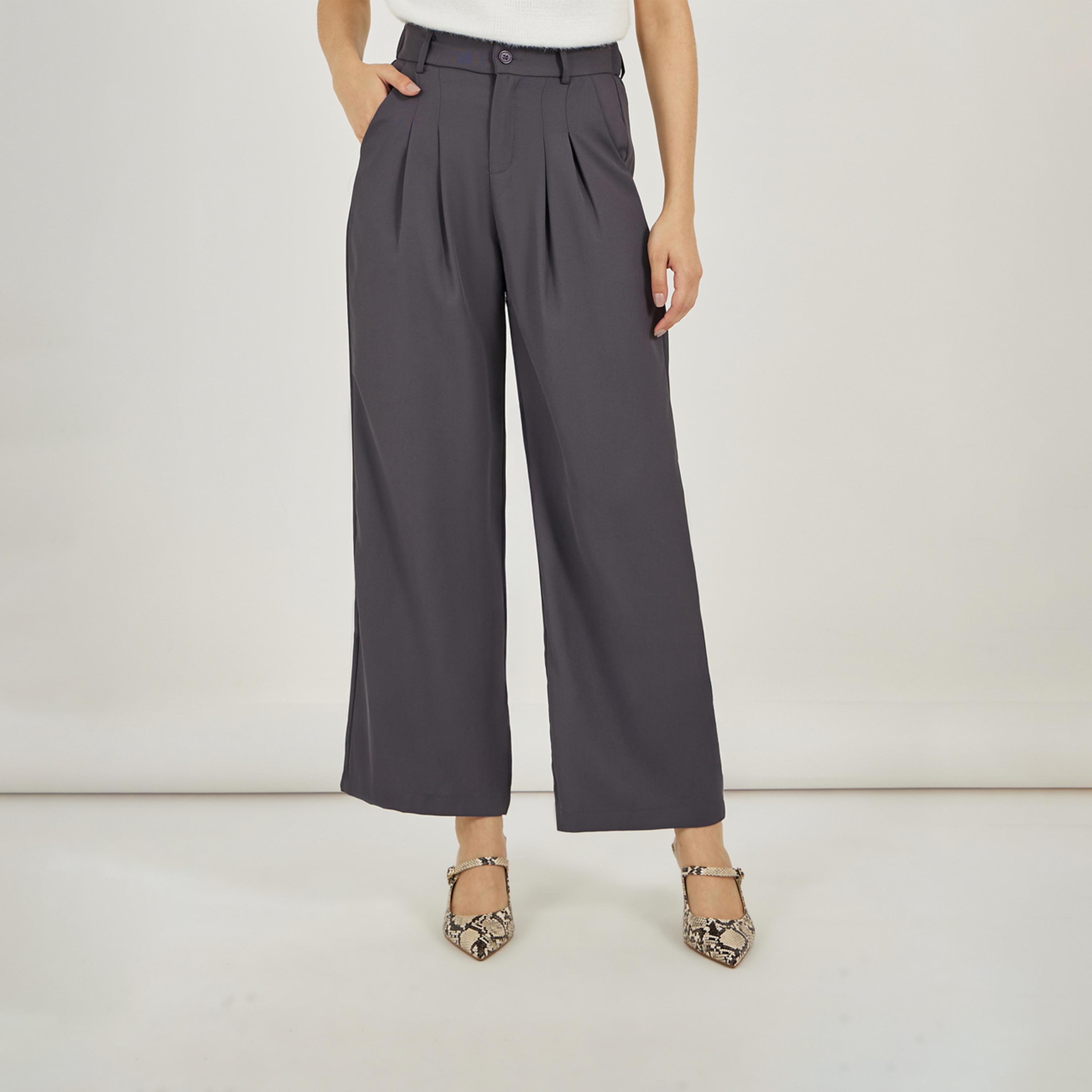 Take Two Solid Mid Rise Pleat Front Detail Relaxed Fit Pants-women-clothing-bottoms-trousers-image-2
