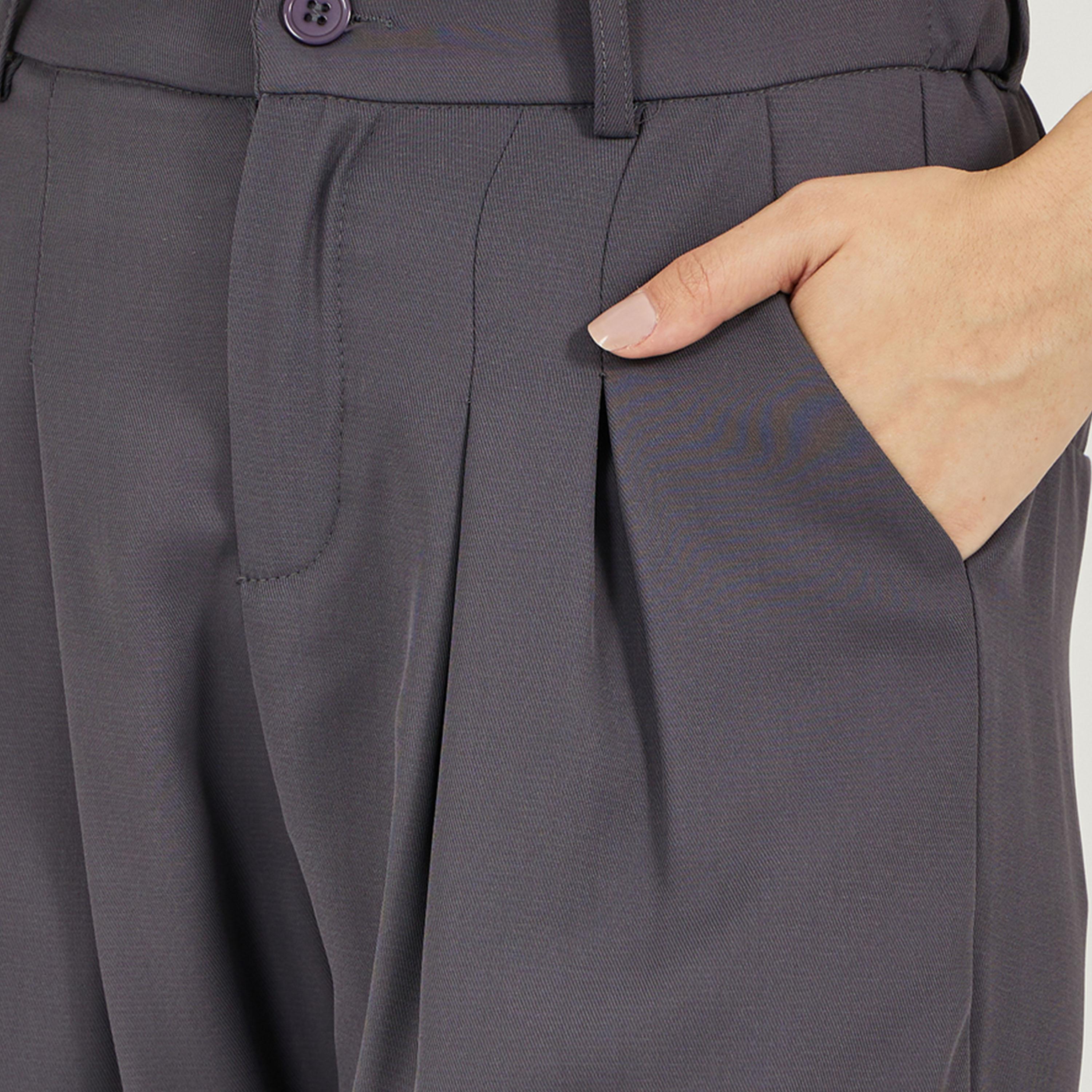 Take Two Solid Mid Rise Pleat Front Detail Relaxed Fit Pants-women-clothing-bottoms-trousers-image-3