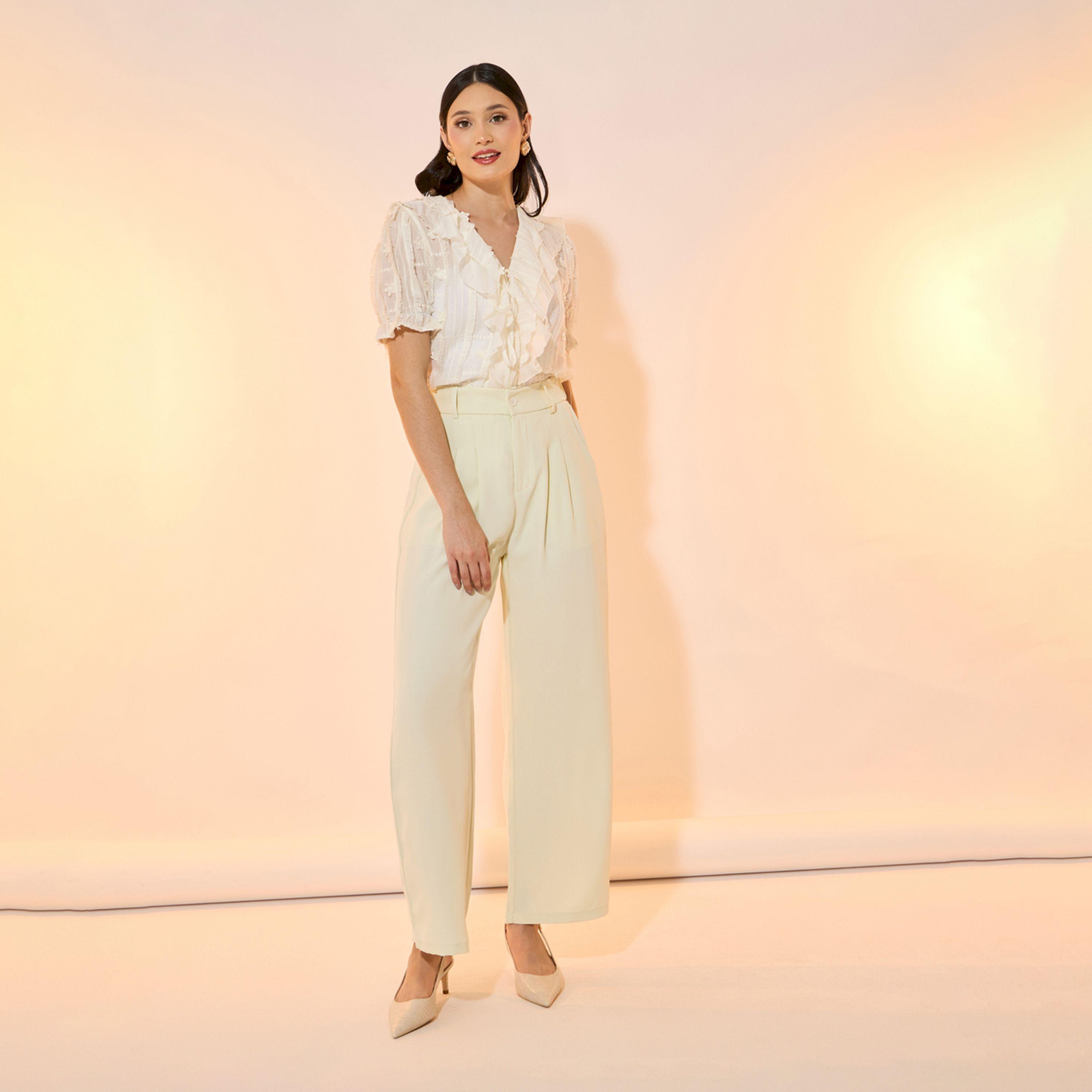 Take Two Solid Mid Rise Pleat Front Detail Relaxed Fit Pants-women-clothing-bottoms-trousers-image-1