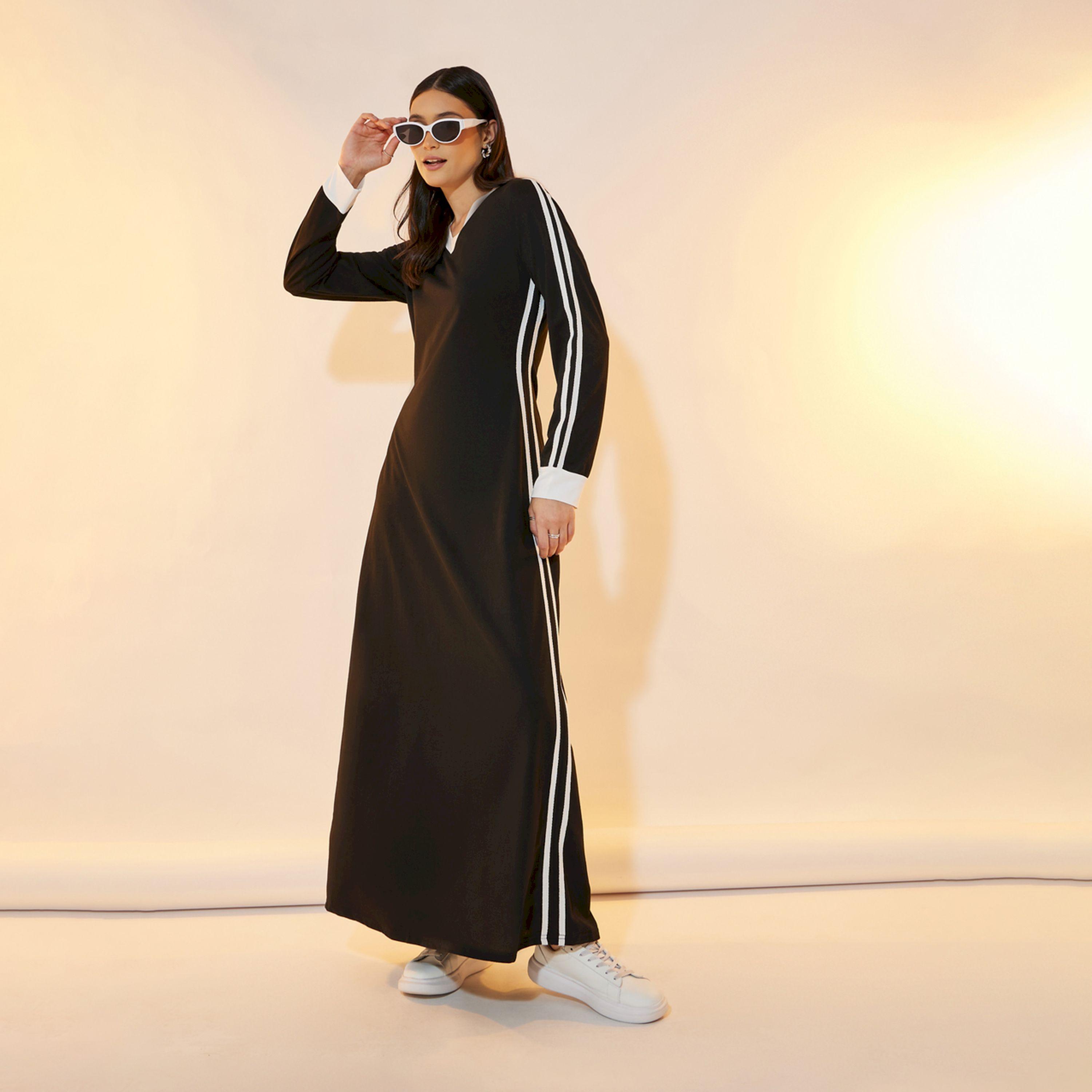 فستان طويل بخطوط جانبية وتفاصيل مُتباينة-women-clothing-dresses-image-1