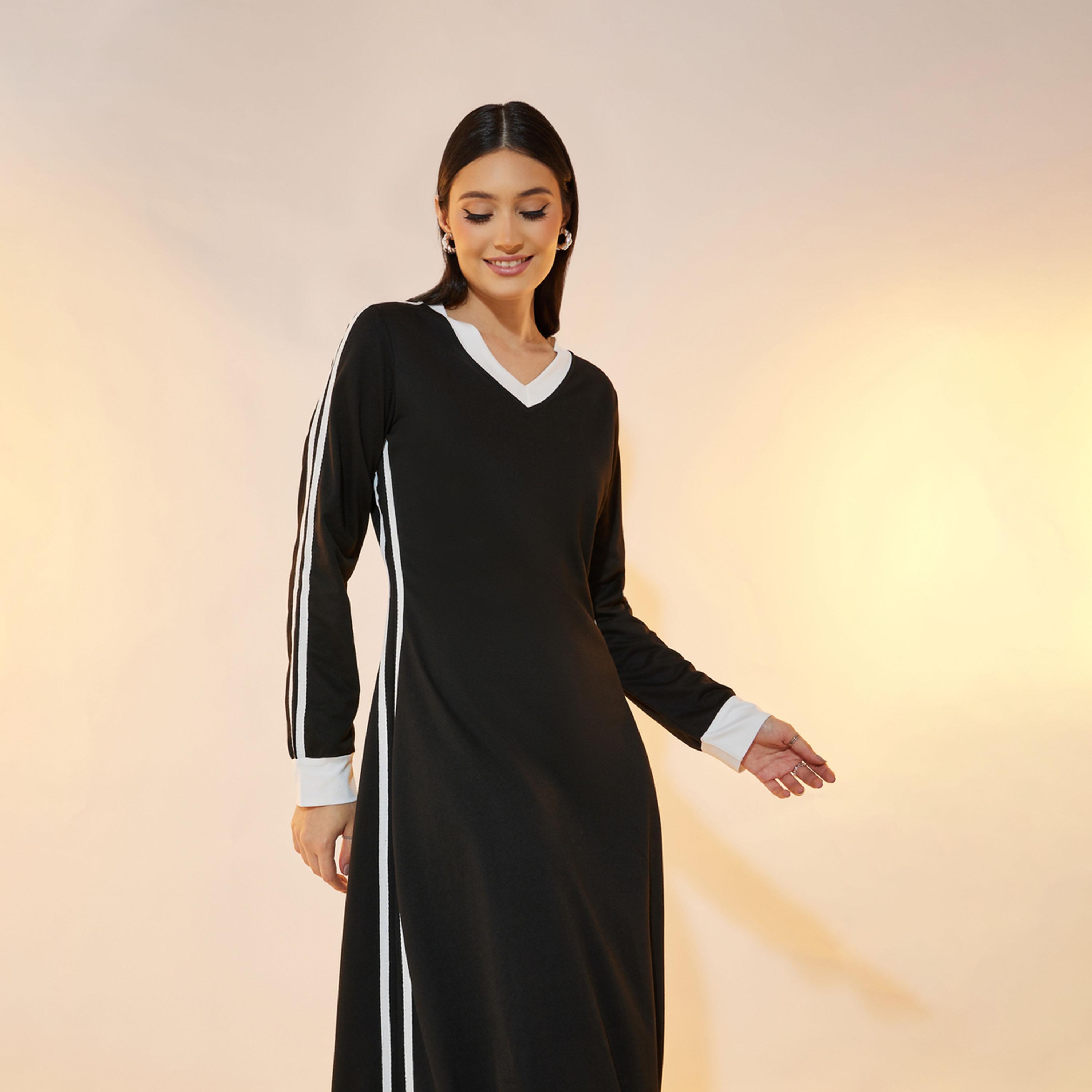 فستان طويل بخطوط جانبية وتفاصيل مُتباينة-women-clothing-dresses-image-4