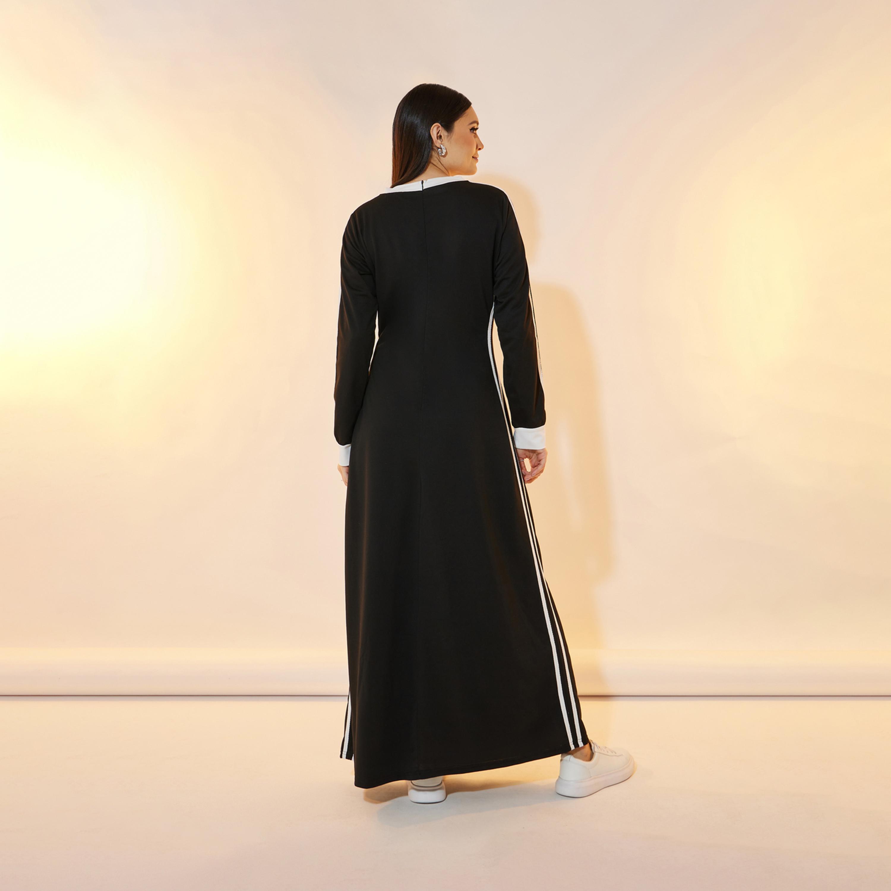 Take Two V Neck Side Stripe Taping Detail T-Shirt Maxi Dress-women-clothing-dresses-image-6