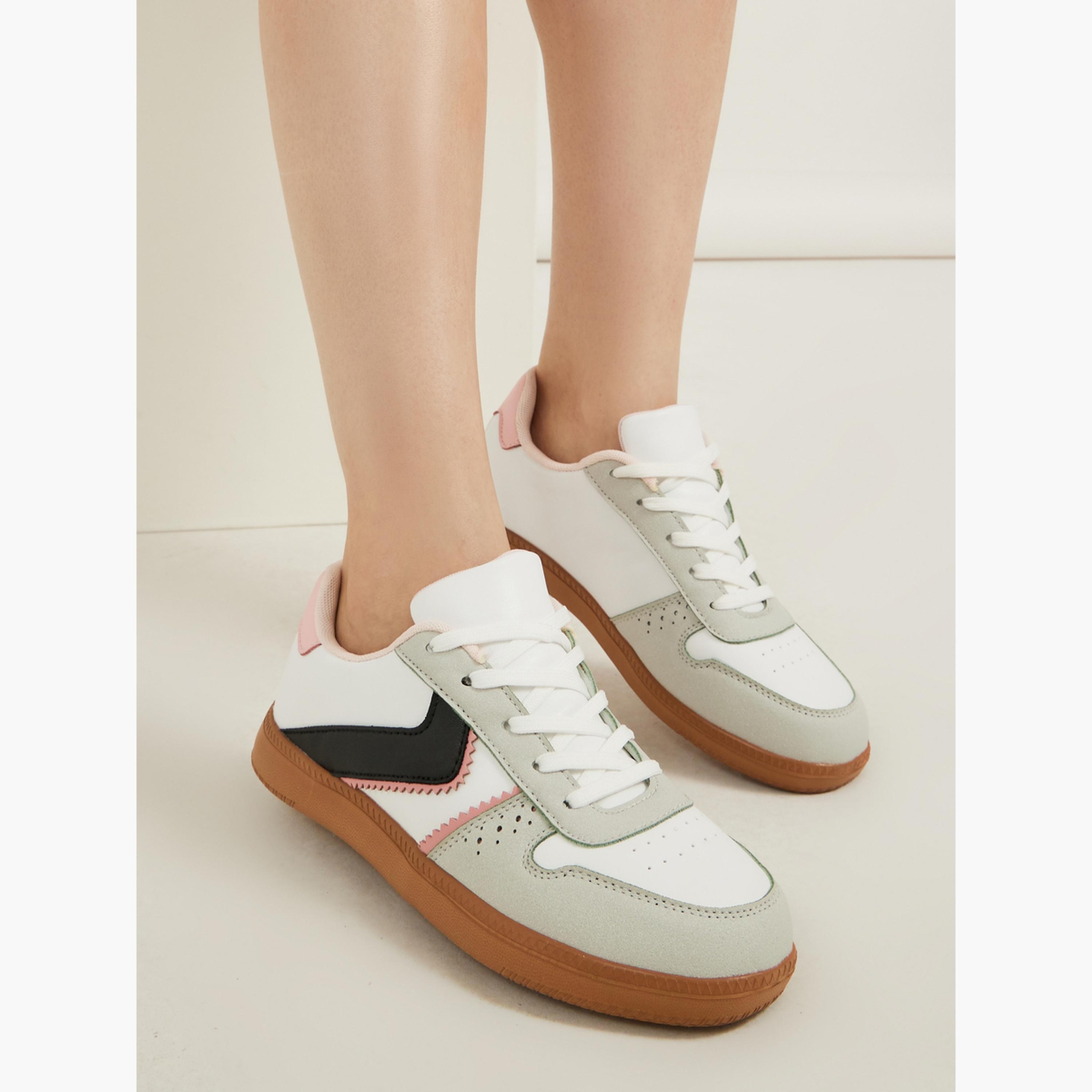 Styli Contrast Panel Lace Up Sneakers-women-shoes-sneakers-image-1