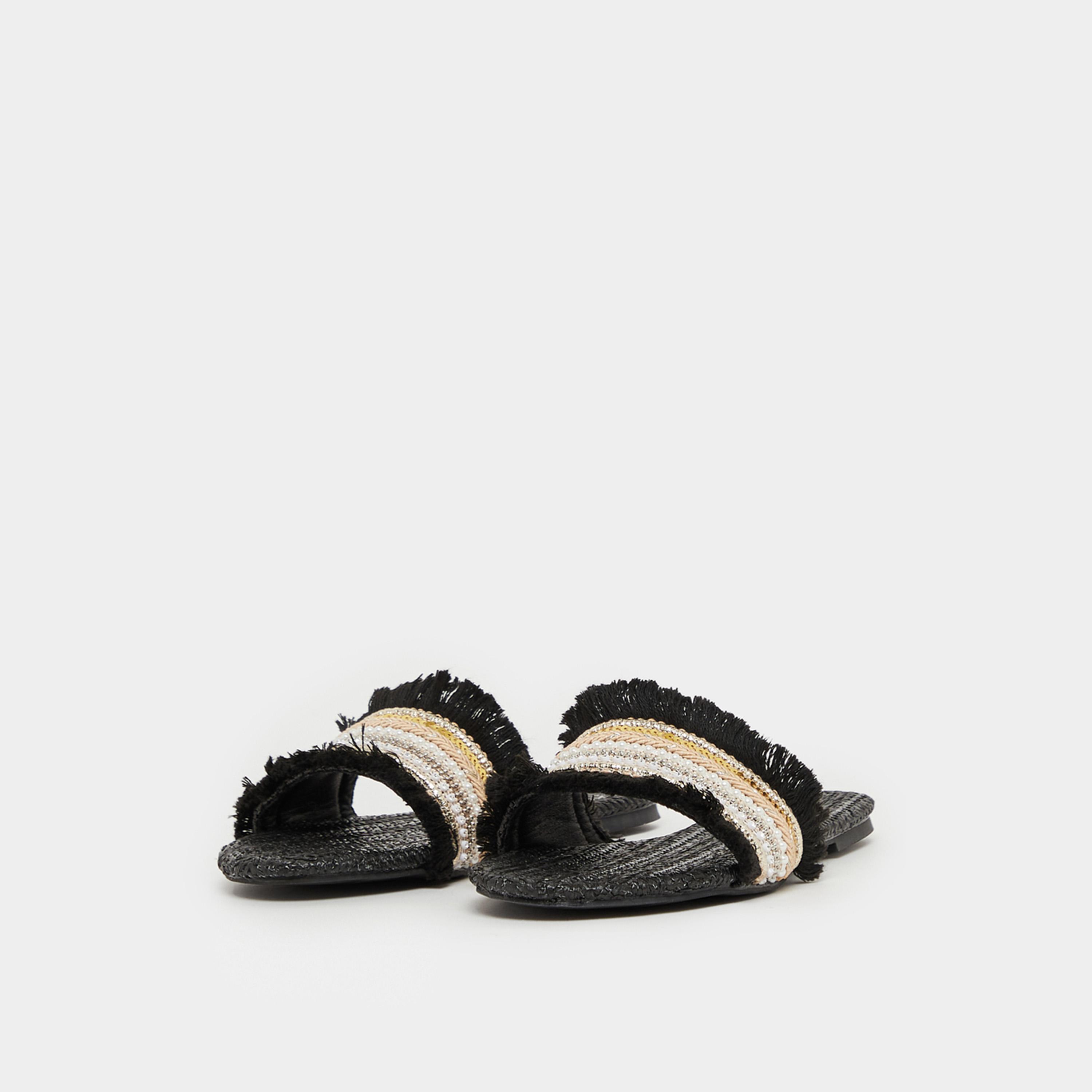 Styli Embellished Fringe Flat Sandals-women-shoes-sandals-flats-image-2