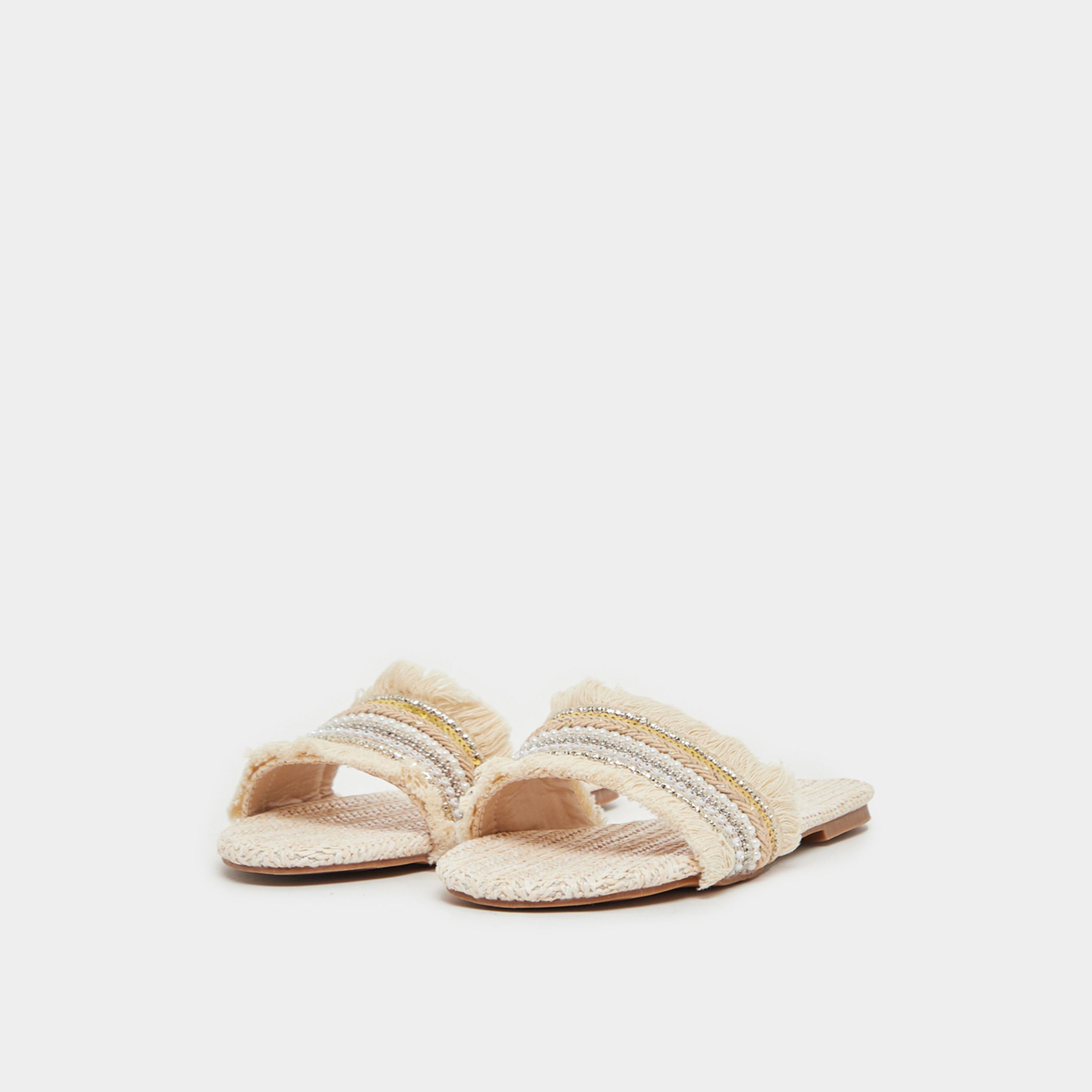 Styli Embellished Fringe Flat Sandals-women-shoes-sandals-flats-image-2