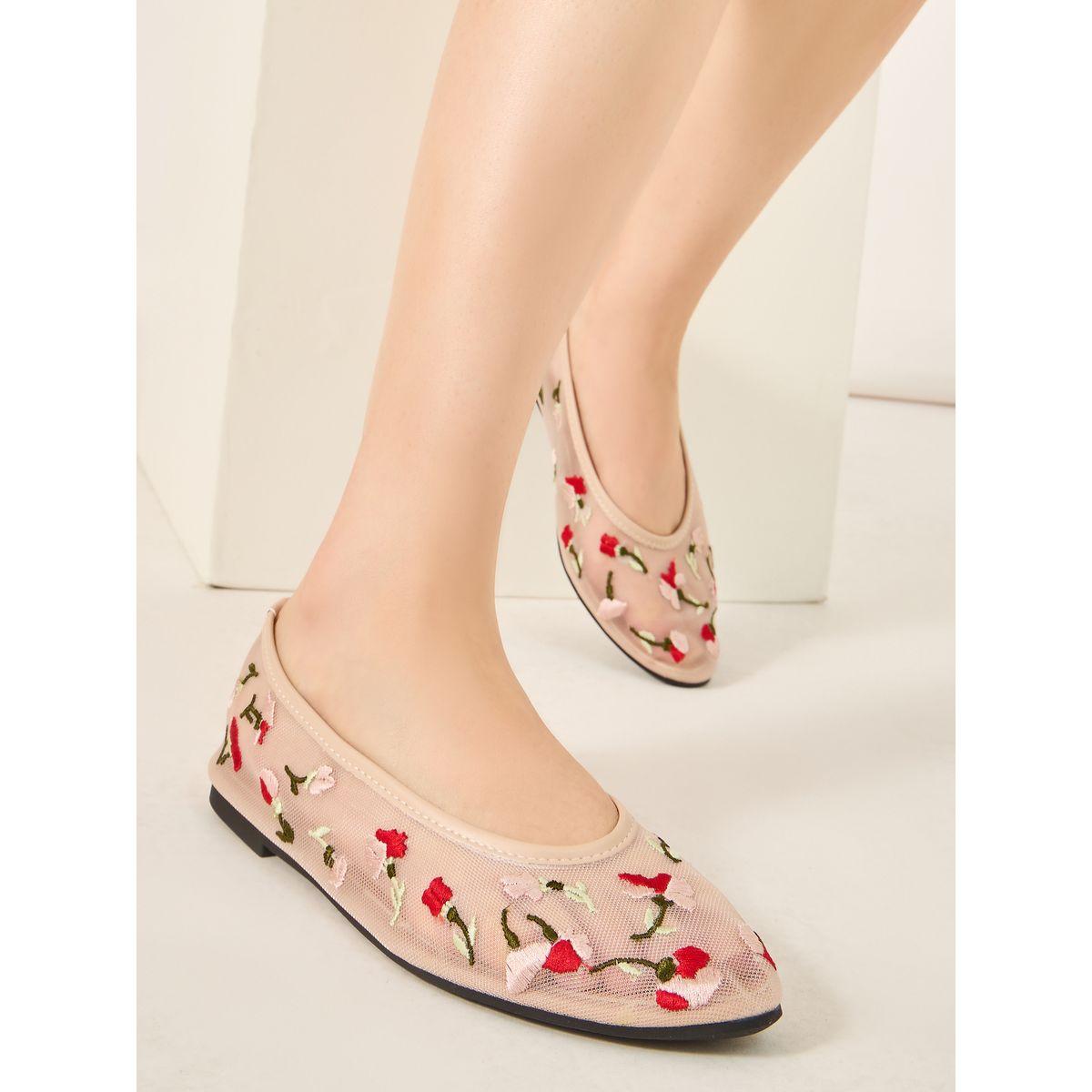 Styli Embroidered Floral Design Mesh Casual Shoes-women-shoes-ballerinas-image-1