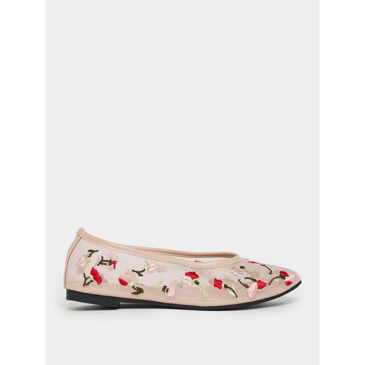 Styli Embroidered Floral Design Mesh Casual Shoes-women-shoes-ballerinas-image-2