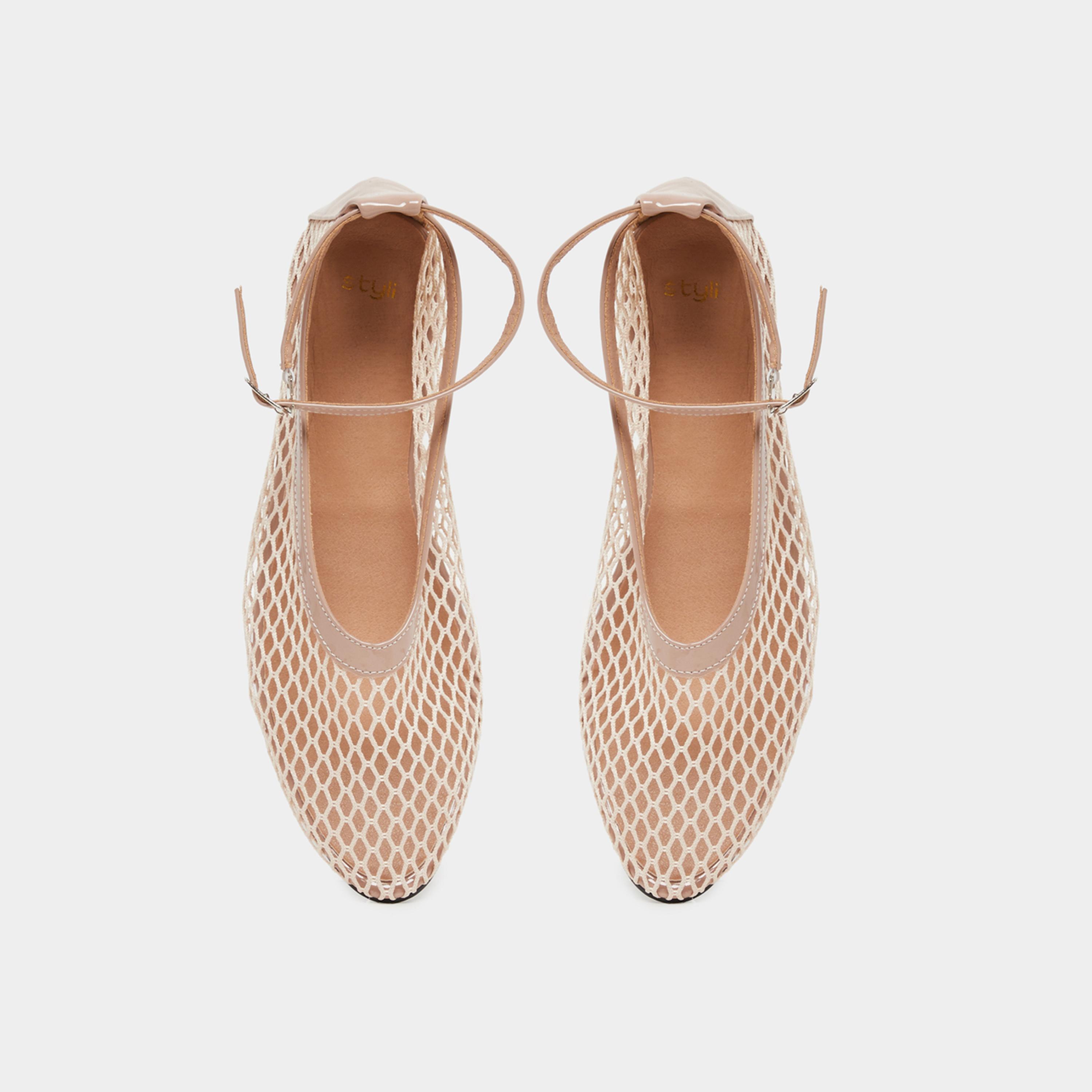 Styli Plain Ankle Strap Net Casual Shoes-women-shoes-ballerinas-image-5