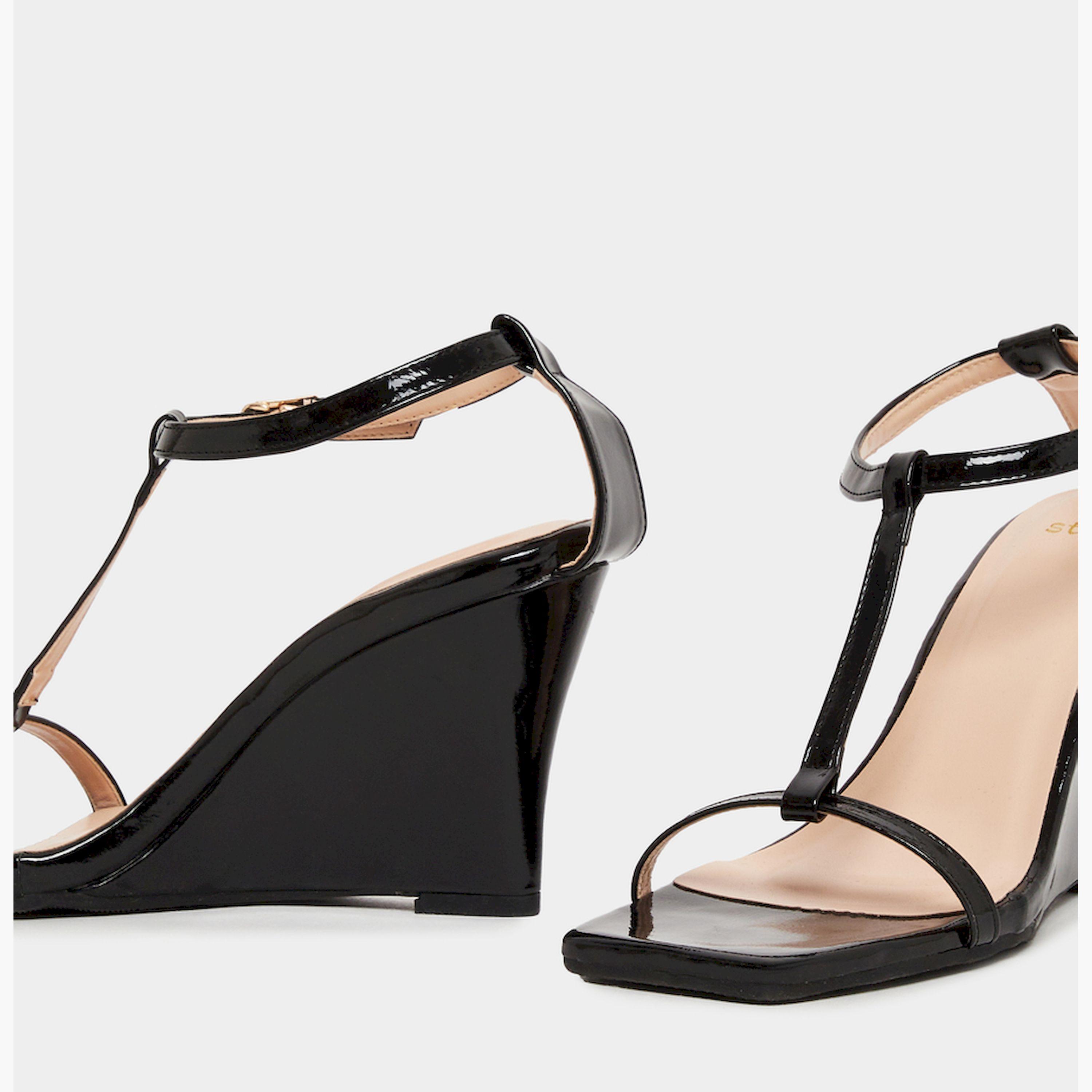 Styli Solid T-Strap Wedge Heel Sandals-women-shoes-sandals-heeled-image-3