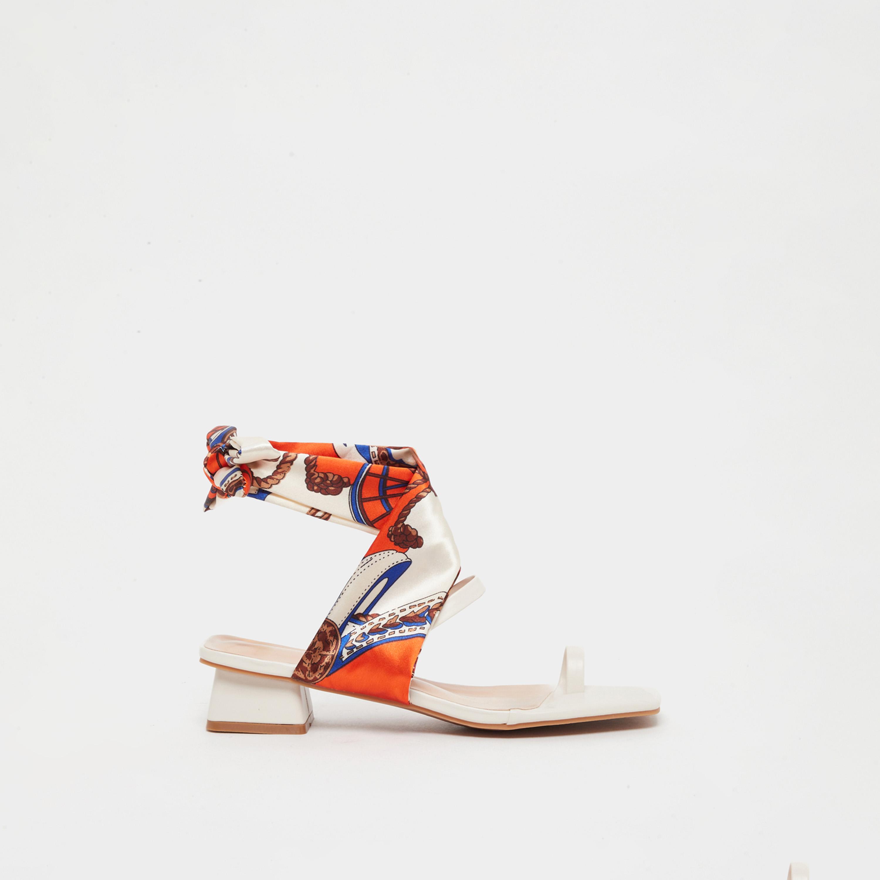 Styli Open Toe Block Heel Sandals with Printed Scarf-women-shoes-sandals-heeled-image-1