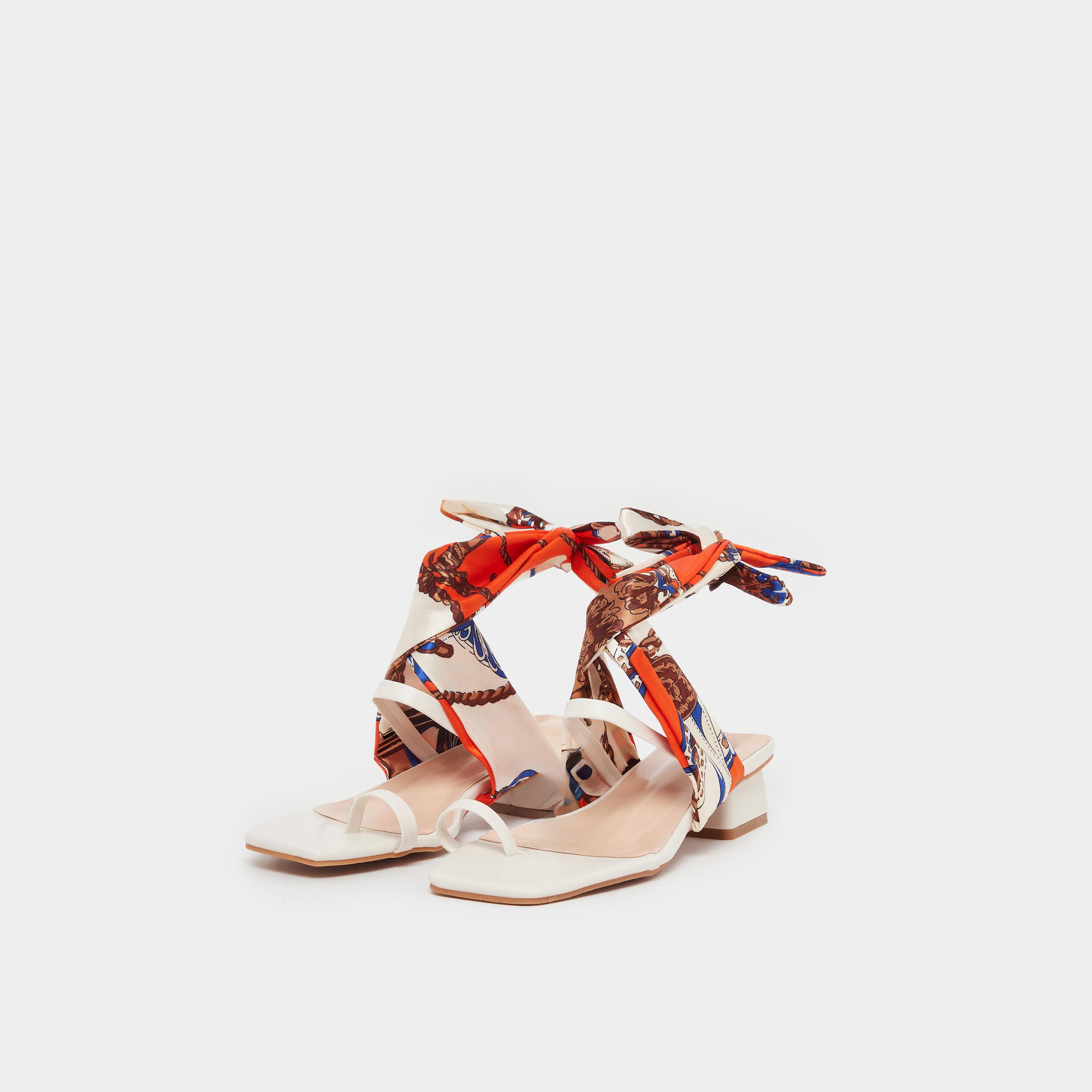 Styli Open Toe Block Heel Sandals with Printed Scarf-women-shoes-sandals-heeled-image-2