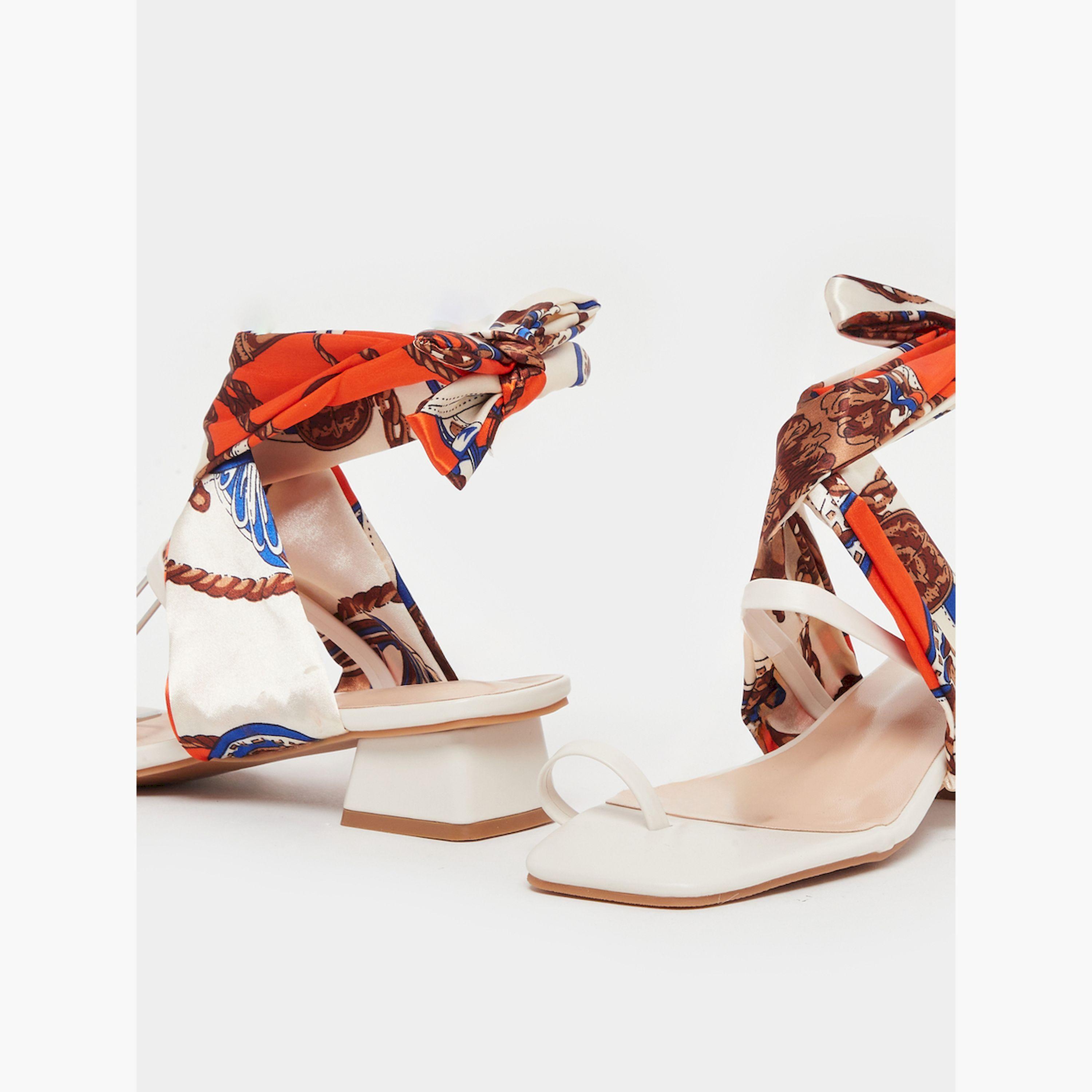 Styli Open Toe Block Heel Sandals with Printed Scarf-women-shoes-sandals-heeled-image-3