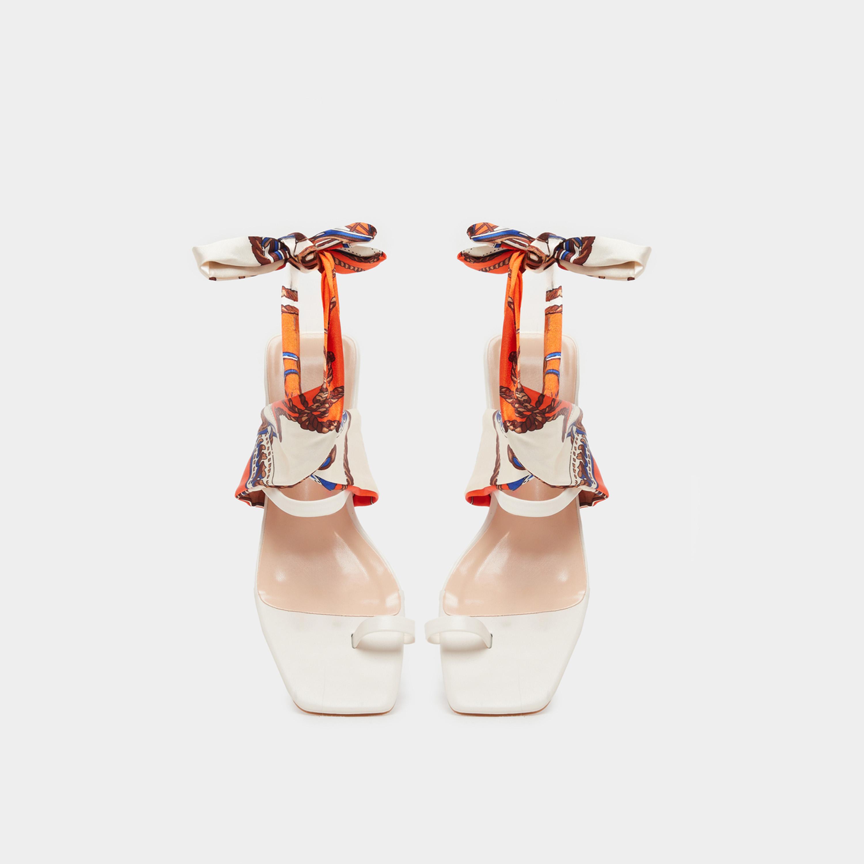 Styli Open Toe Block Heel Sandals with Printed Scarf-women-shoes-sandals-heeled-image-5