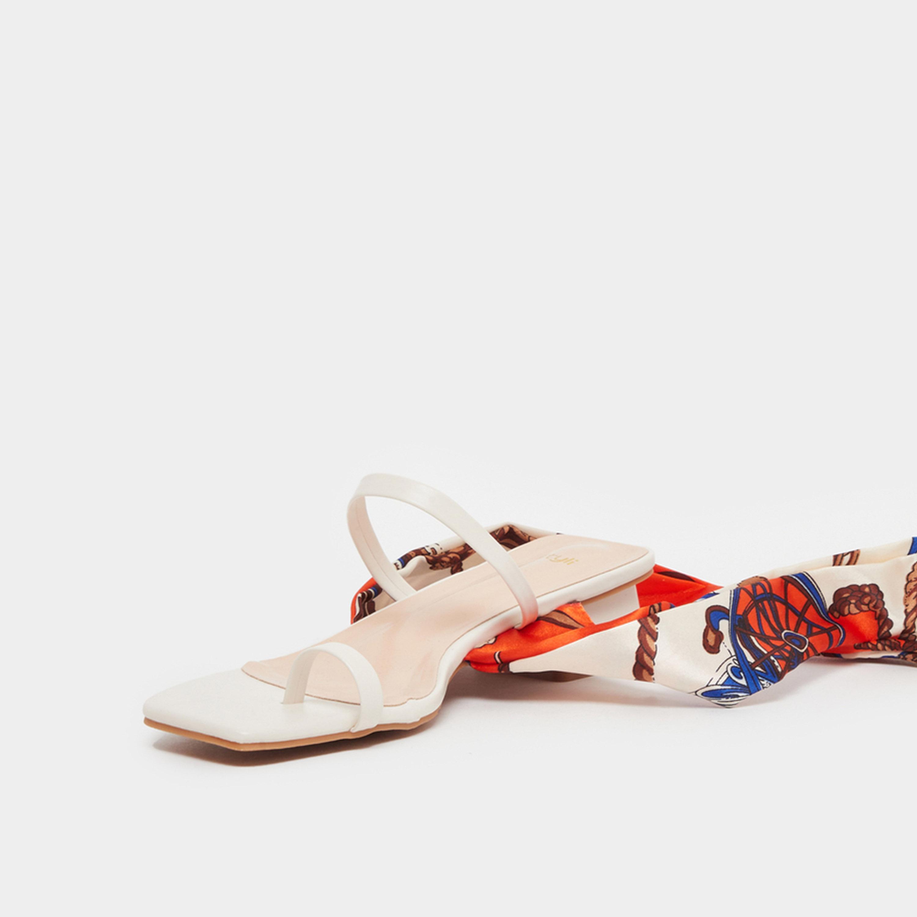 Styli Open Toe Block Heel Sandals with Printed Scarf-women-shoes-sandals-heeled-image-6