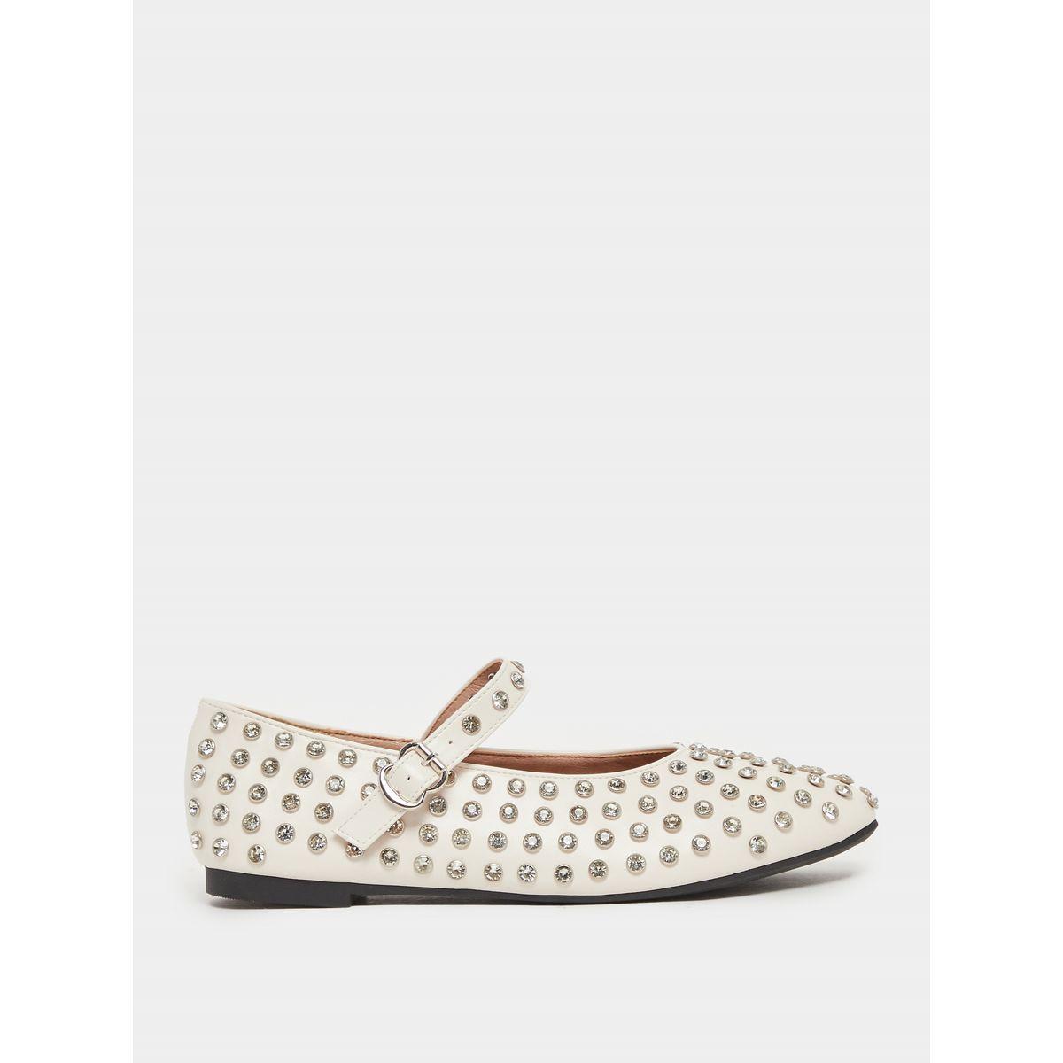 Styli Studded Pointed Toe Ballerina with Buckle Closure-women-shoes-ballerinas-image-1