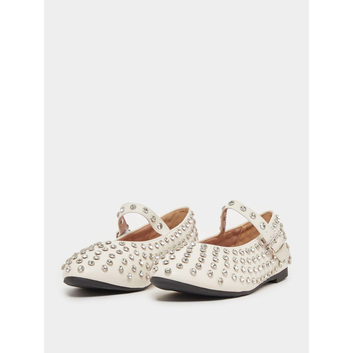 Styli Studded Pointed Toe Ballerina with Buckle Closure-women-shoes-ballerinas-image-2
