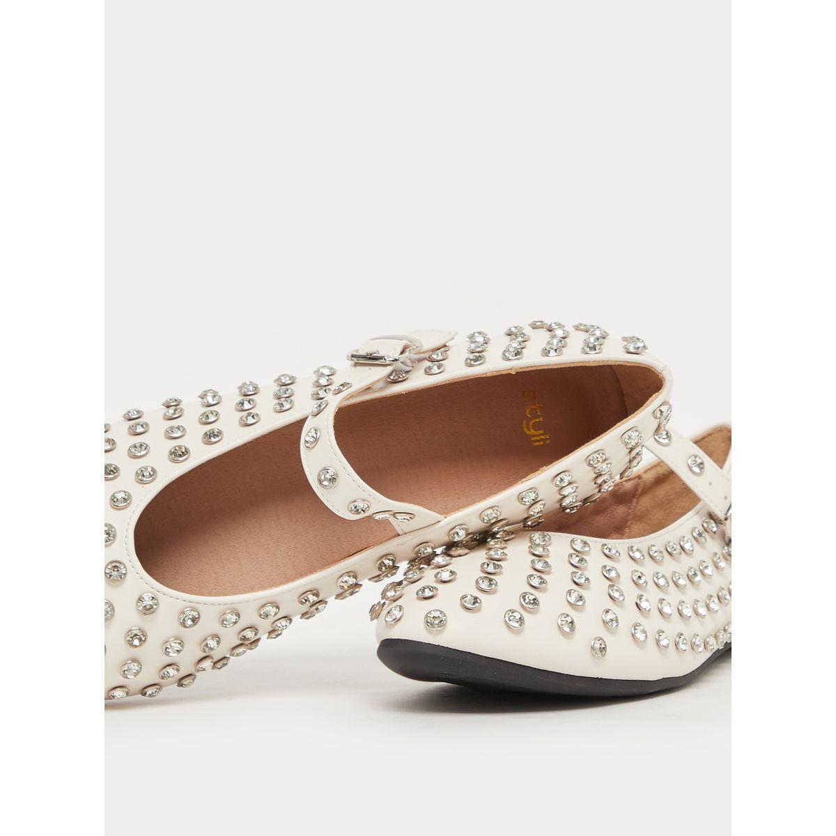 Styli Studded Pointed Toe Ballerina with Buckle Closure-women-shoes-ballerinas-image-3