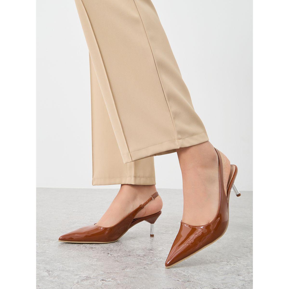 Styli Patent Design Pointed Toe Slingback Heel Shoes-women-shoes-heels-image-1