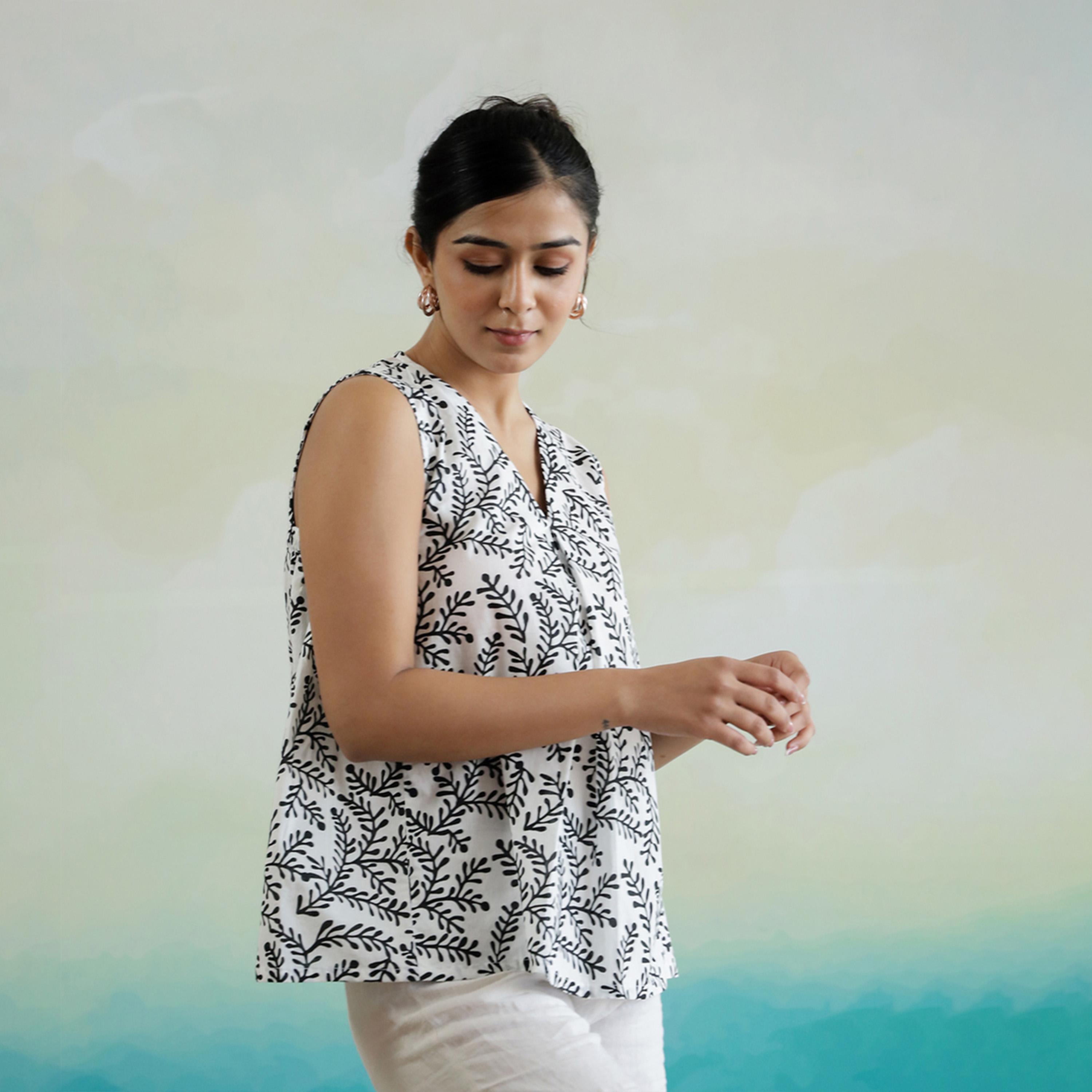 Sanskrutihomes X Styli Floral Print V-Neck Sleeveless Cotton Top-women-clothing-shirtsandblouses-blouses-image-5
