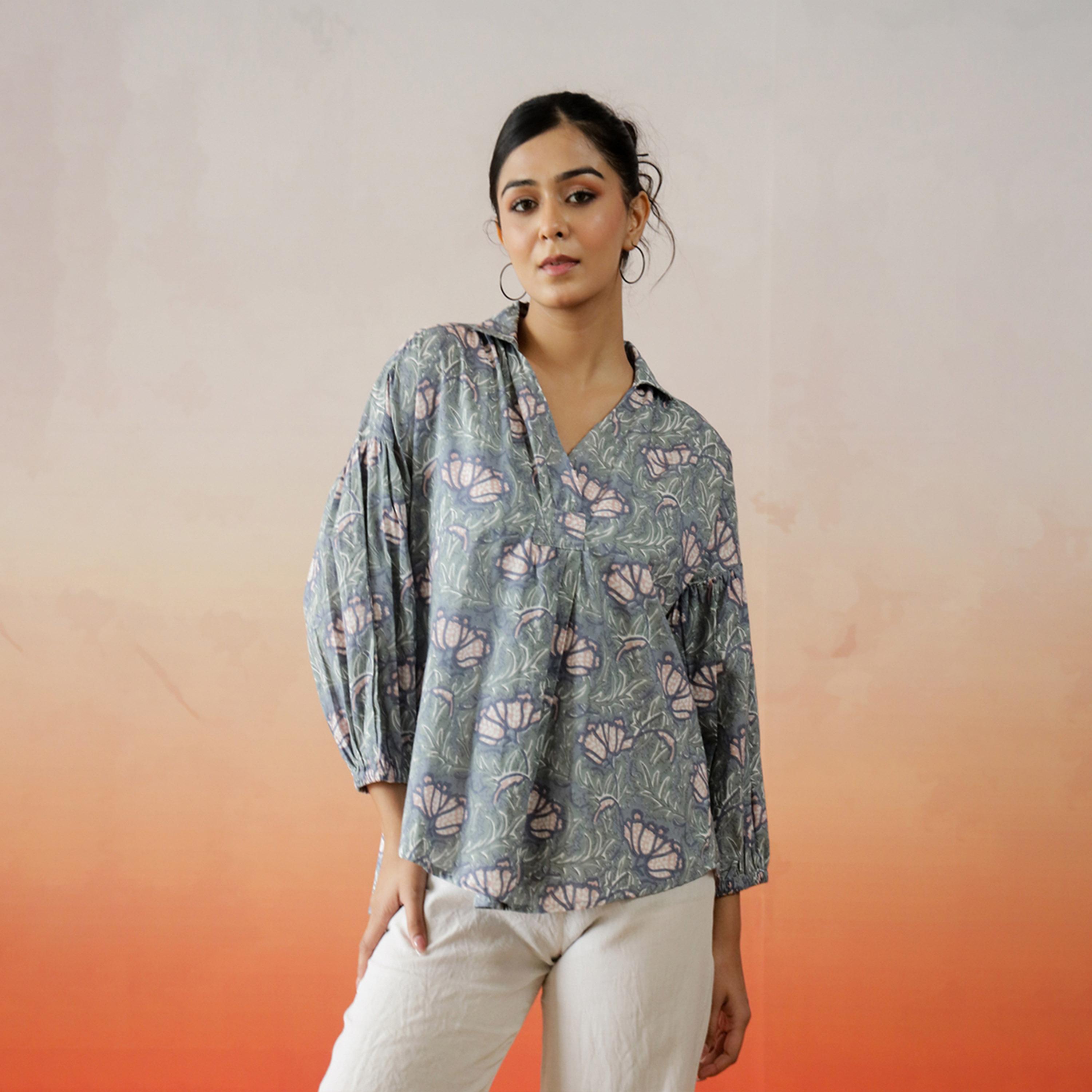 Sanskrutihomes X Styli All-Over Floral Print Balloon Sleeve Cotton Top-women-clothing-shirtsandblouses-blouses-image-3