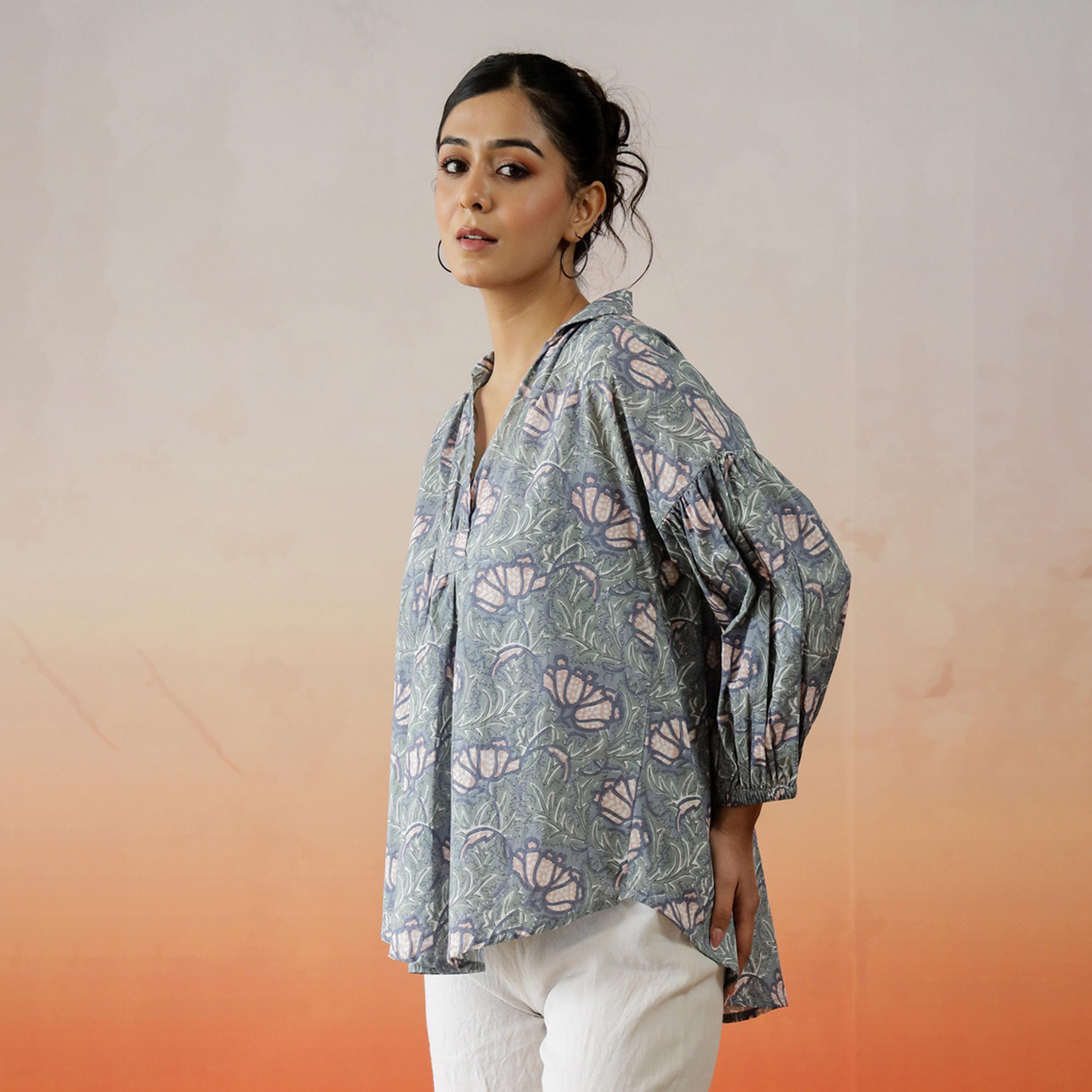Sanskrutihomes X Styli All-Over Floral Print Balloon Sleeve Cotton Top-women-clothing-shirtsandblouses-blouses-image-4
